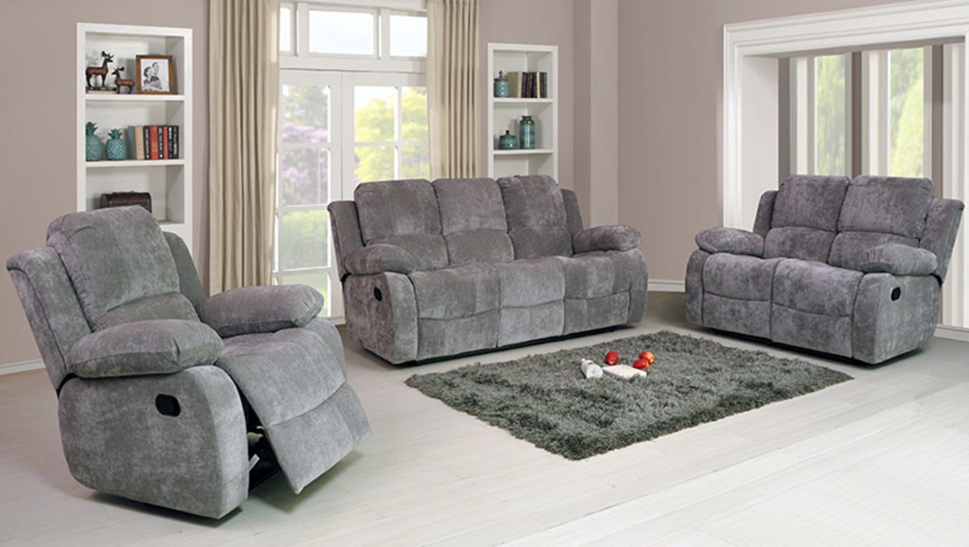 Supreme Valance dark light fabric 3 seater electric reclining sofa