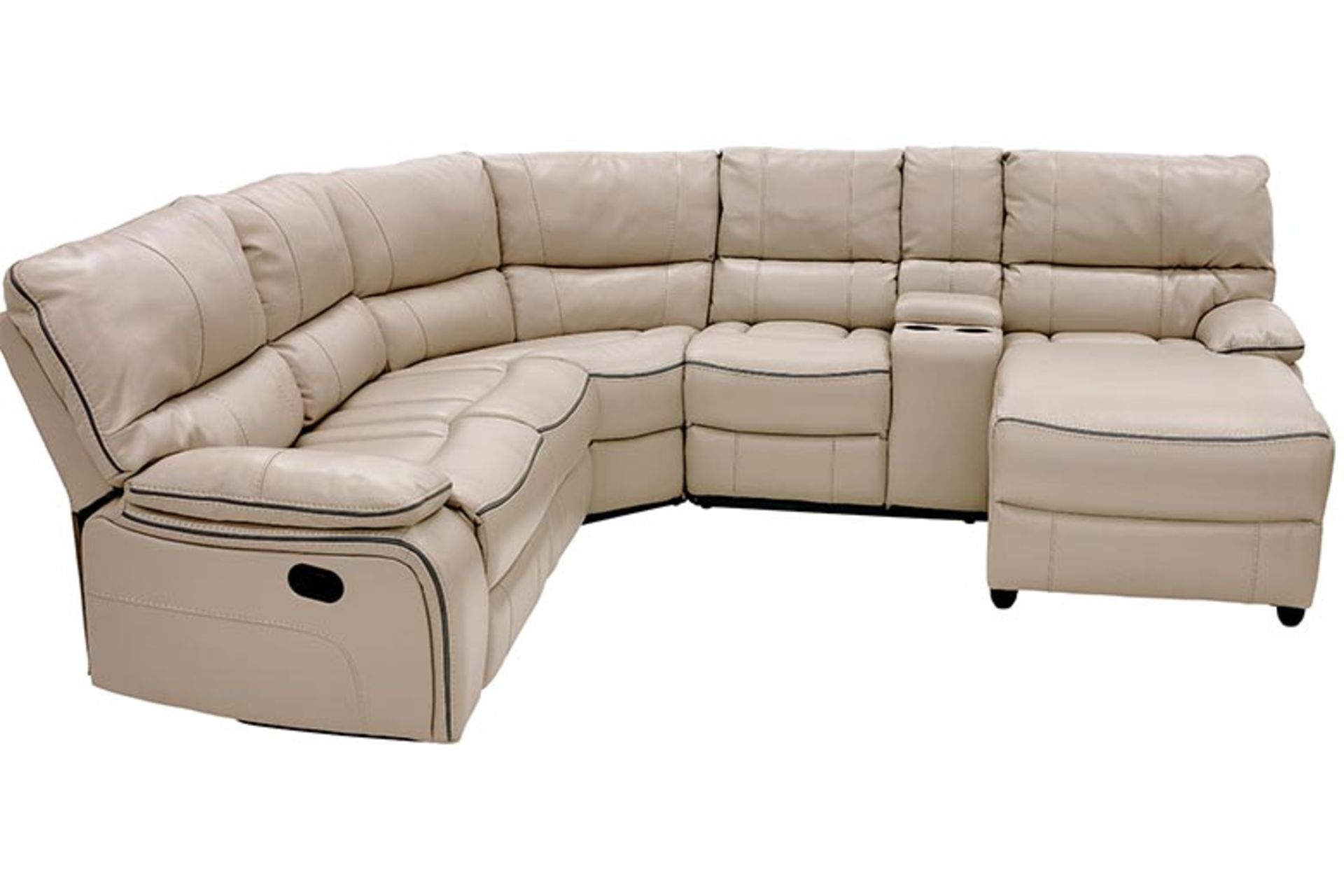 Vermont cream leather air reclining corner sofa plus console with drinks holder and chaise