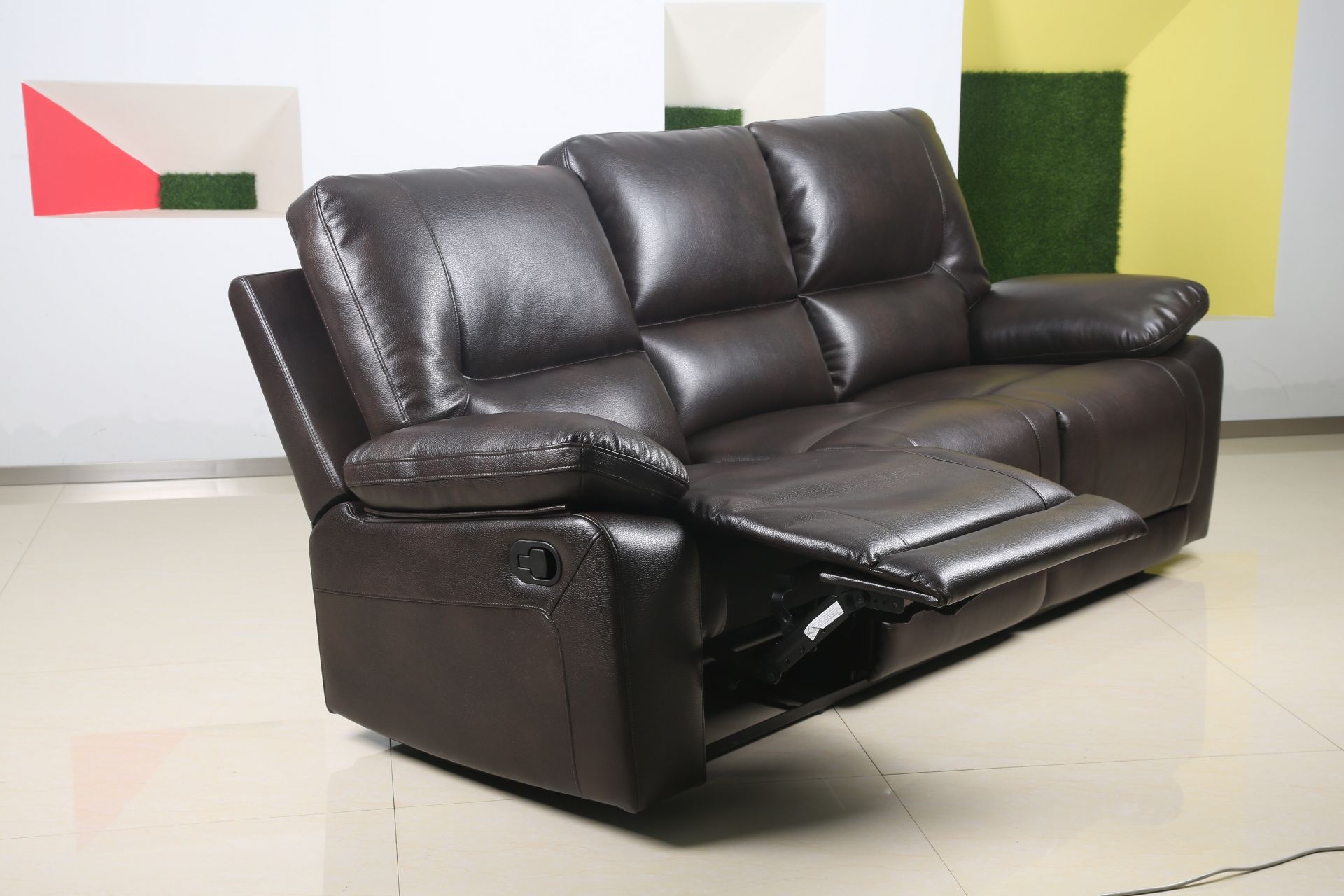 Leanne 3 seater leather reclining sofa in expresso brown