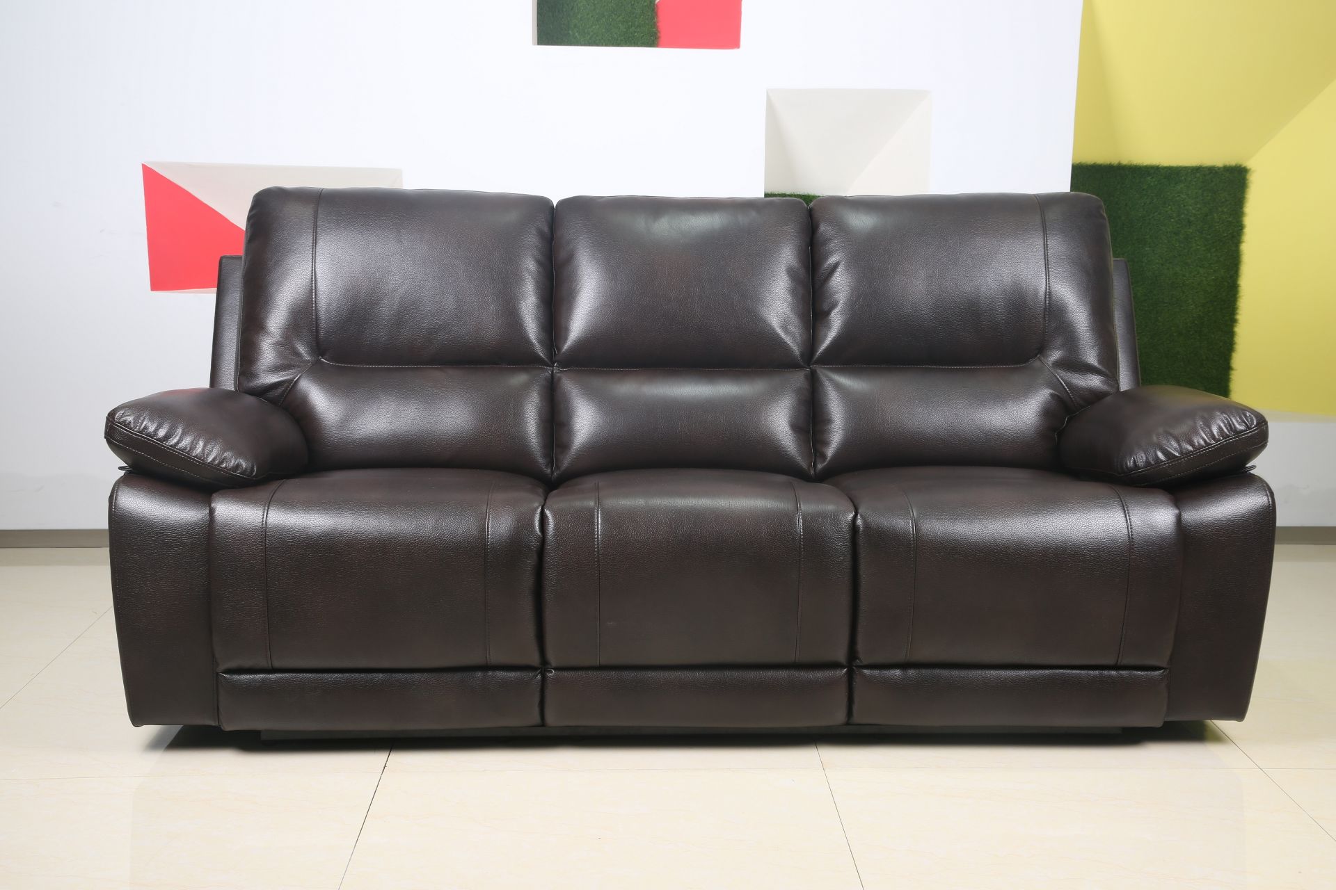 Leanne 3 seater leather reclining sofa in expresso brown