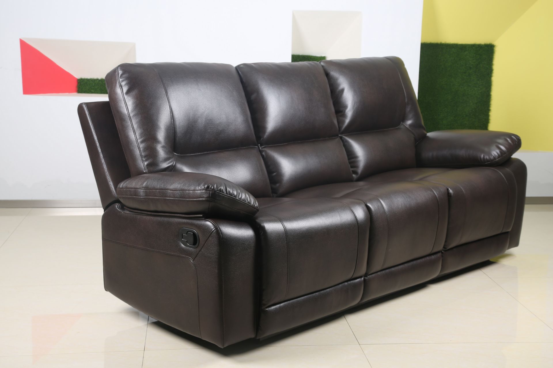Leanne 3 seater leather reclining sofa in expresson brown leather