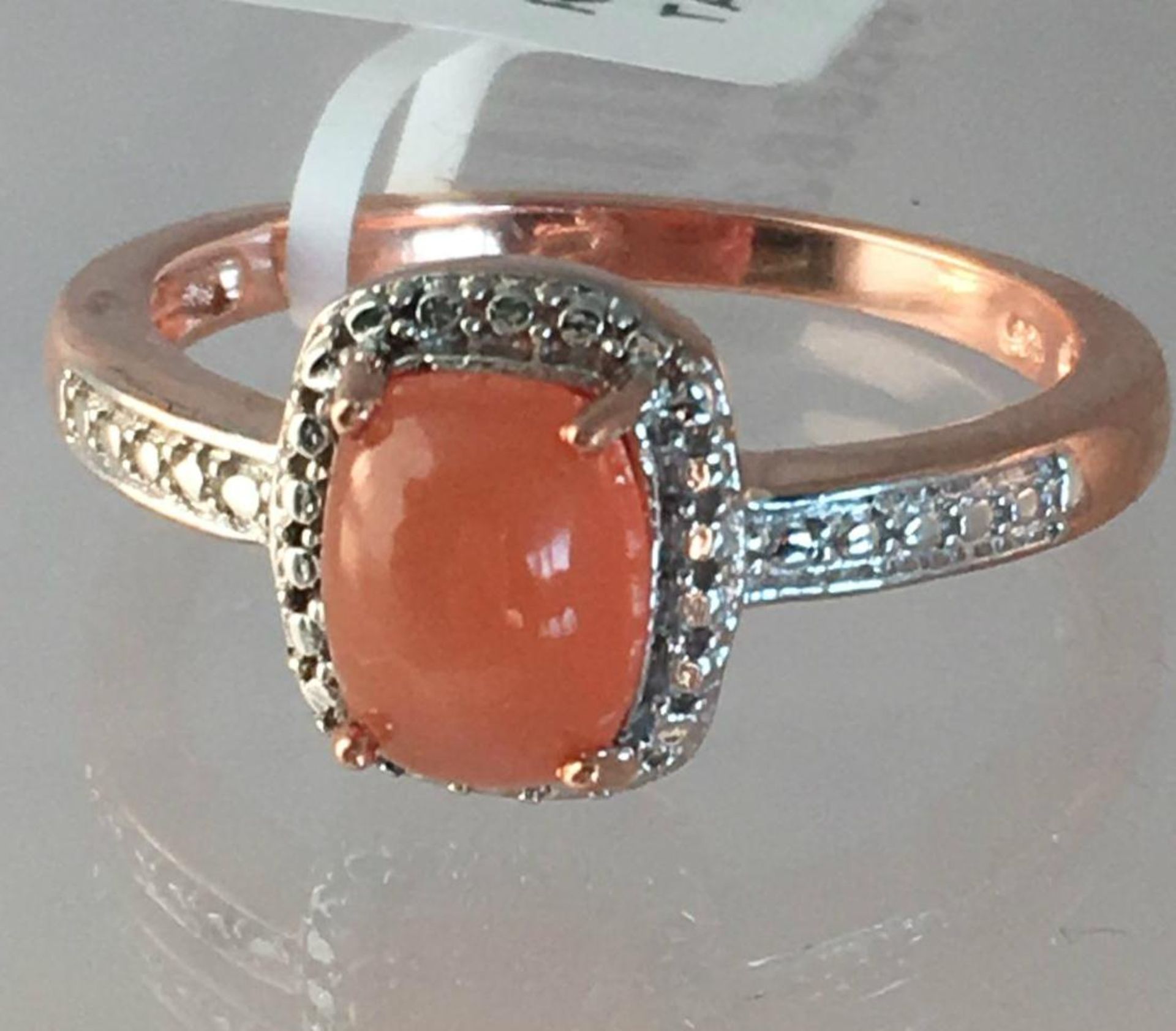 Peach Moonstone Solitaire Ring Rose Gold Over 925 Silver - Size R