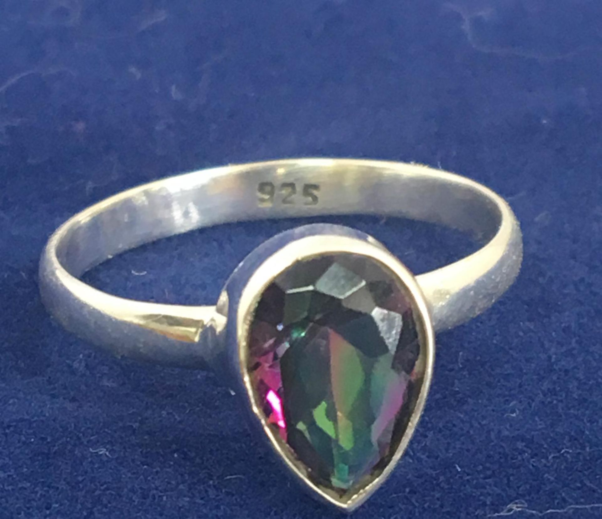 A stunning 10mm pear cut mystic topaz solitaire stone set in 925 silver - SIZE R
