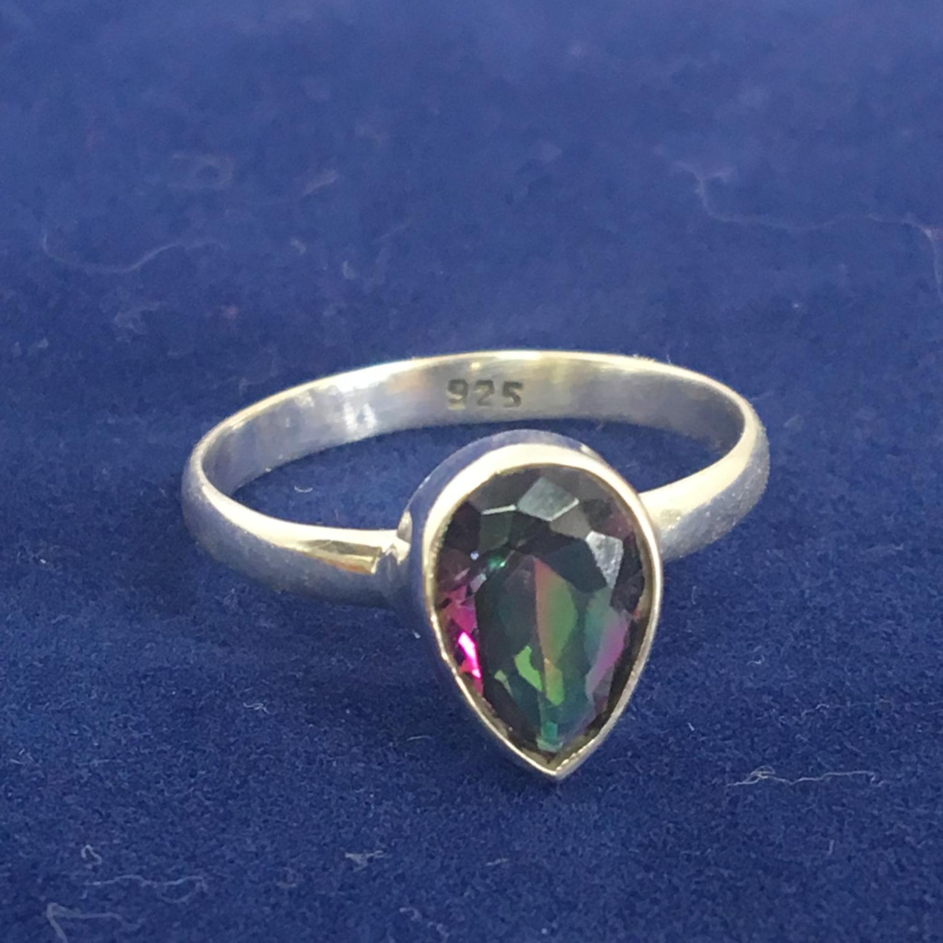 A stunning 10mm pear cut mystic topaz solitaire stone set in 925 silver - SIZE N