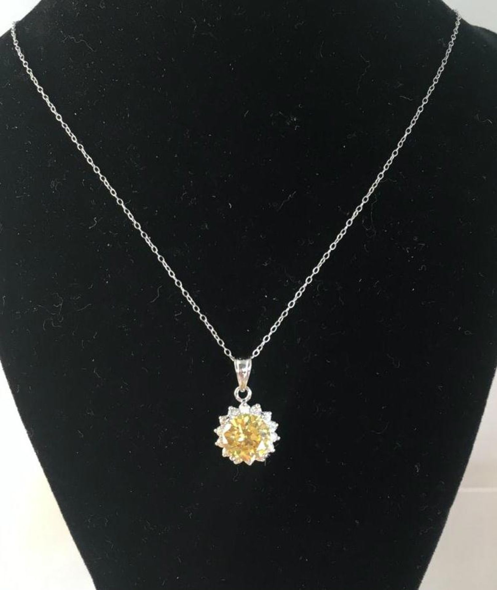 Simulated Citrine and Diamond Pendant with chain in 925 Silver