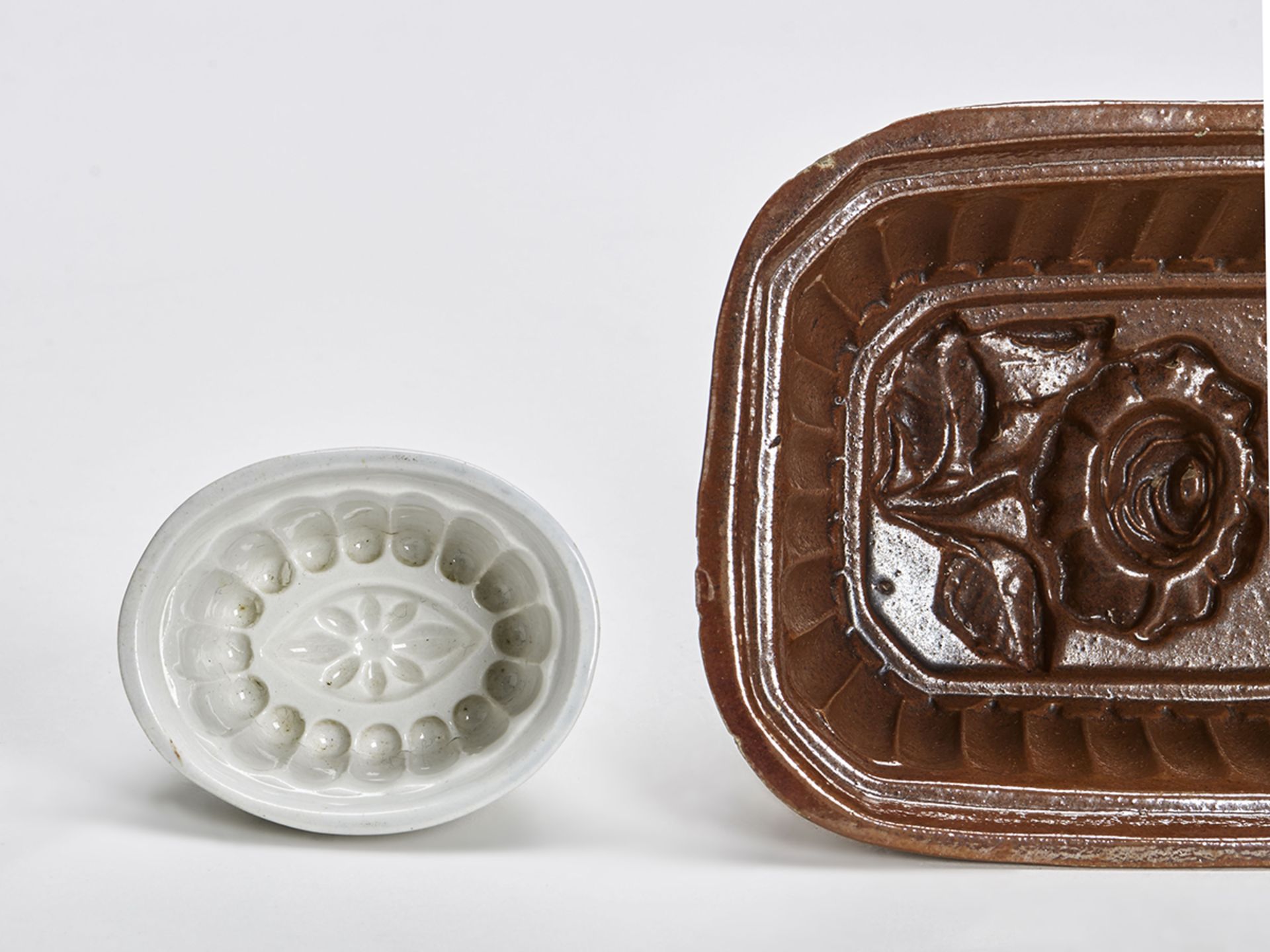 ANTIQUE COLLECTION THREE CERAMIC ASPIC JELLY MOULDS 19TH C. - Image 3 of 9