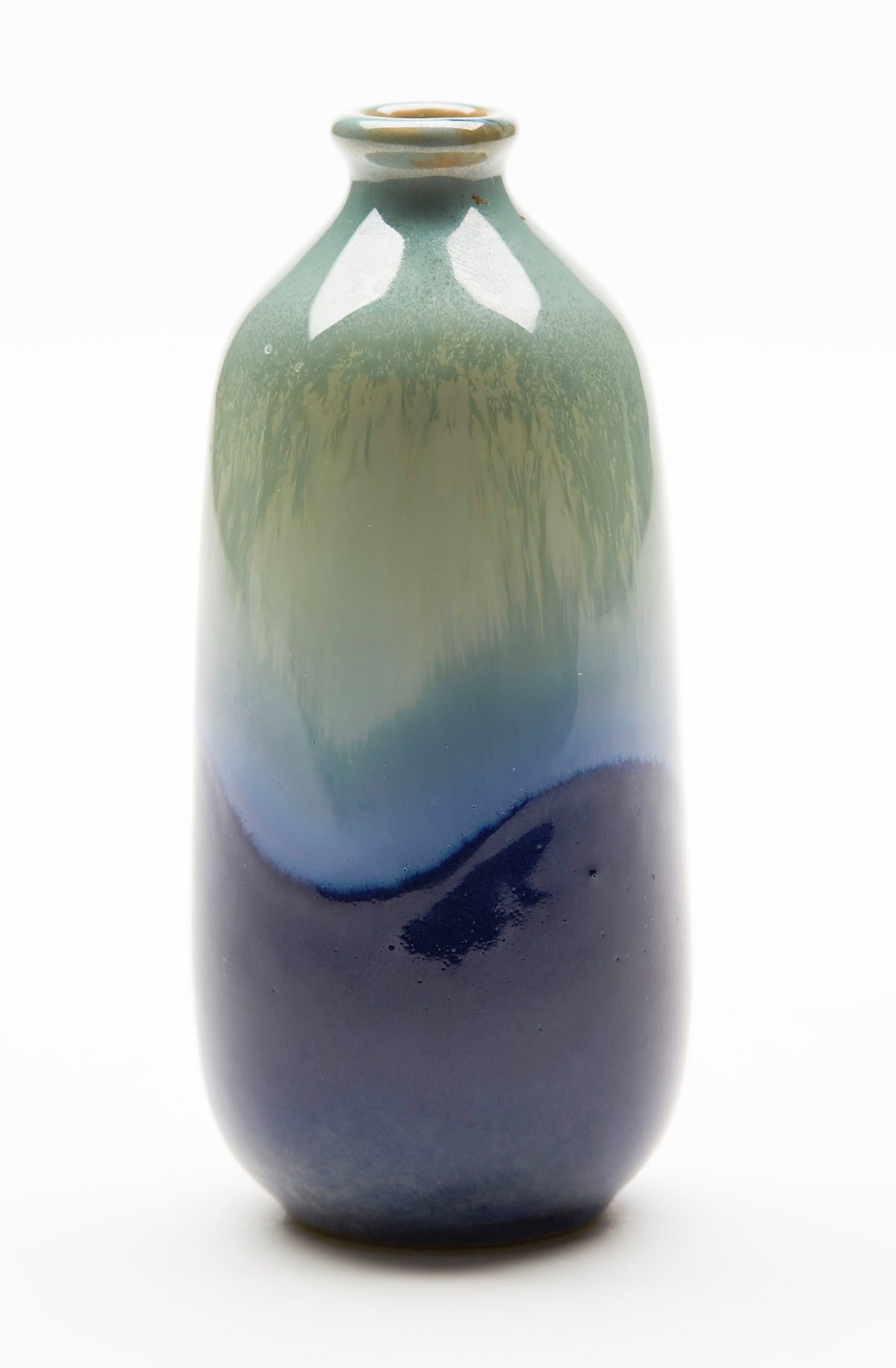 VINTAGE MINIATURE BLUE & GREEN DRIP GLAZE ART VASE 20TH C. - Image 3 of 5