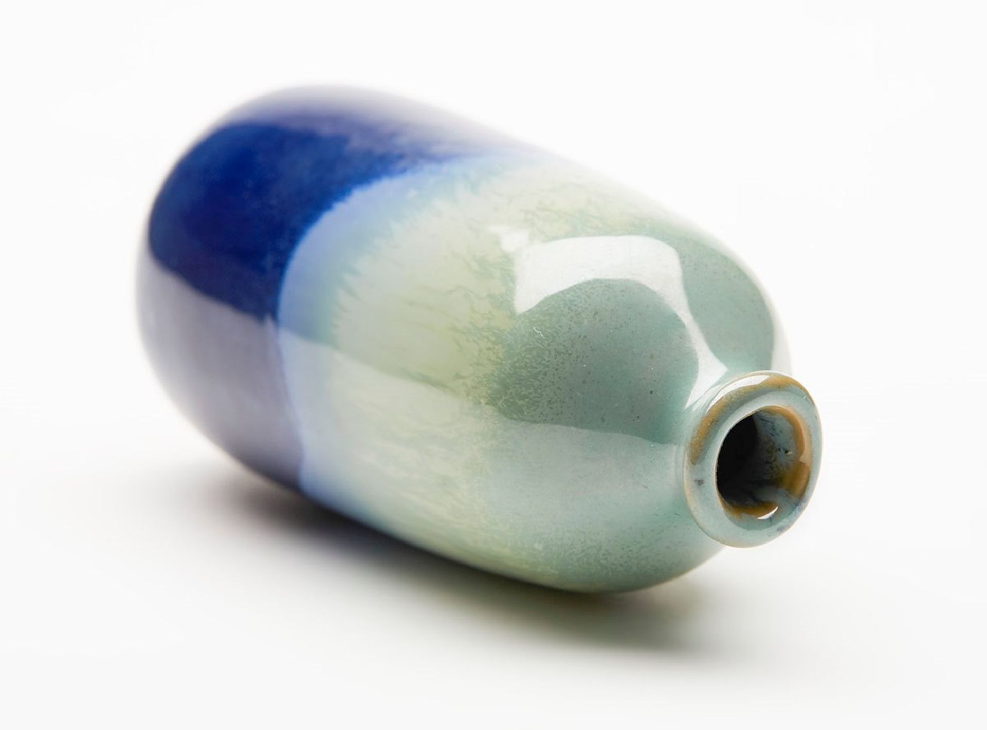 VINTAGE MINIATURE BLUE & GREEN DRIP GLAZE ART VASE 20TH C. - Image 5 of 5