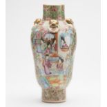 ANTIQUE CHINESE FAMILLE ROSE VASE WITH RING HANDLES 19TH C.
