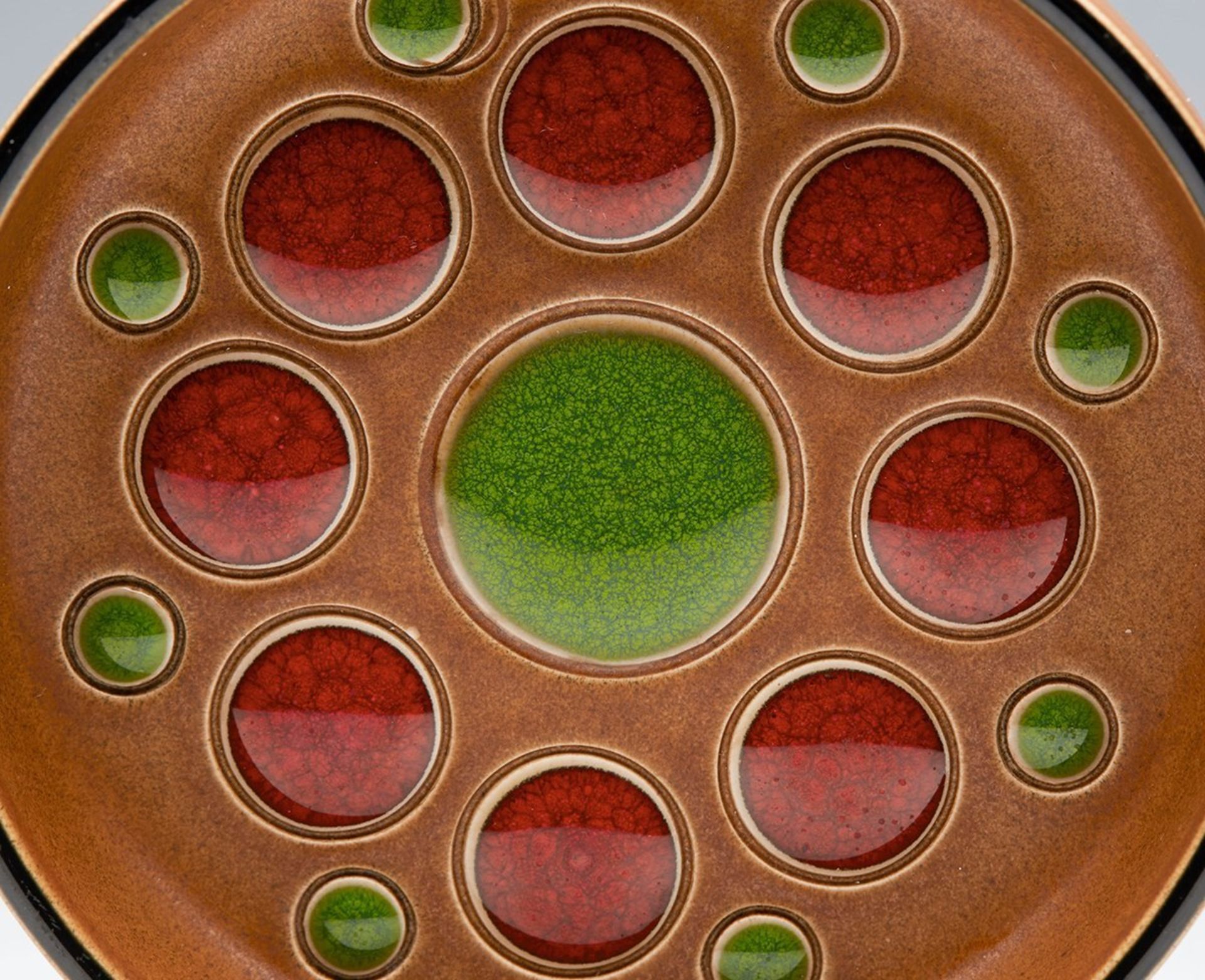 HORNSEA MODERNIST DISH WITH ENAMEL ROUNDEL DESIGNS c.1970 - Image 3 of 6