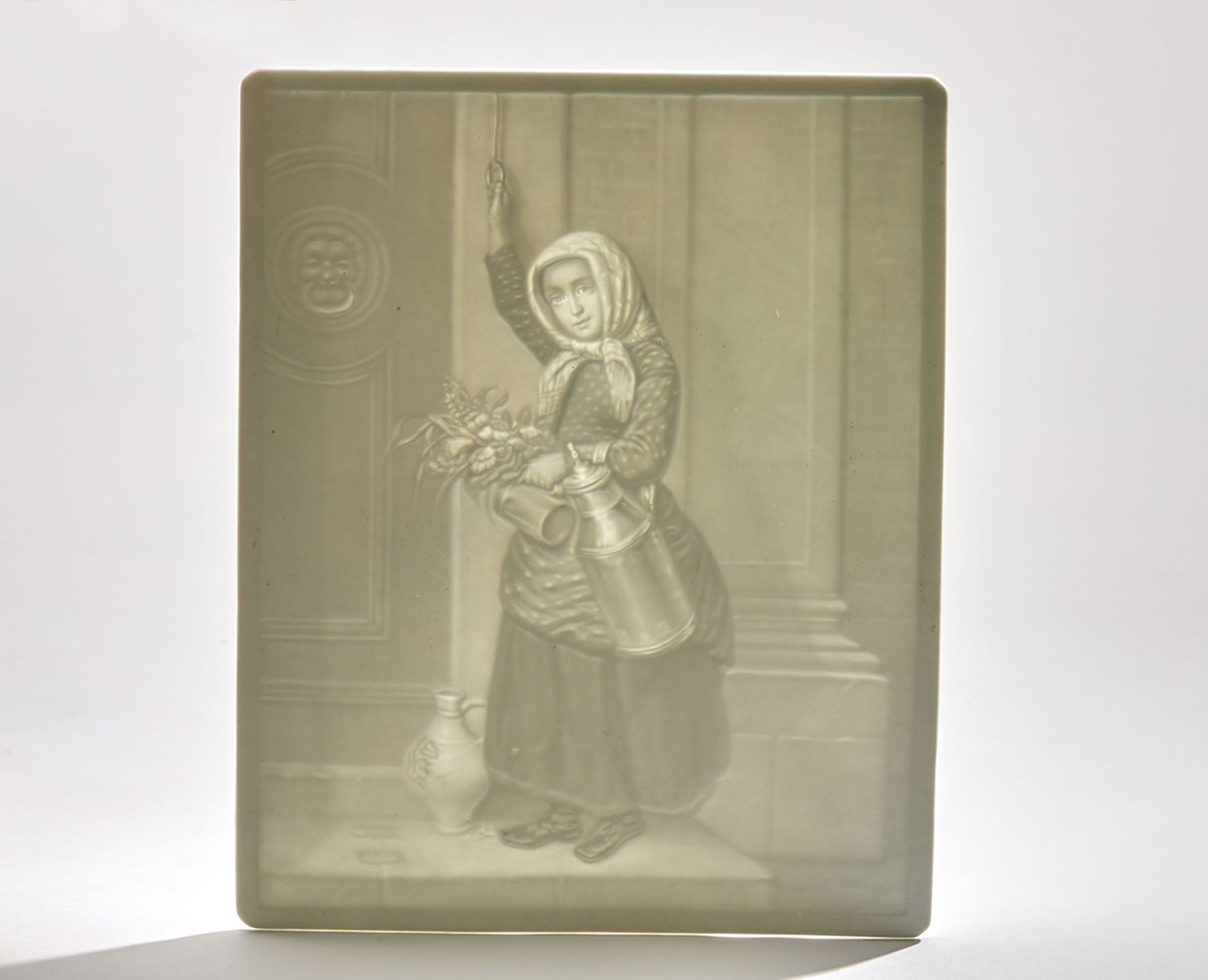 ANTIQUE GERMAN KPM BERLIN LITHOPANE PEDLAR 19TH C.