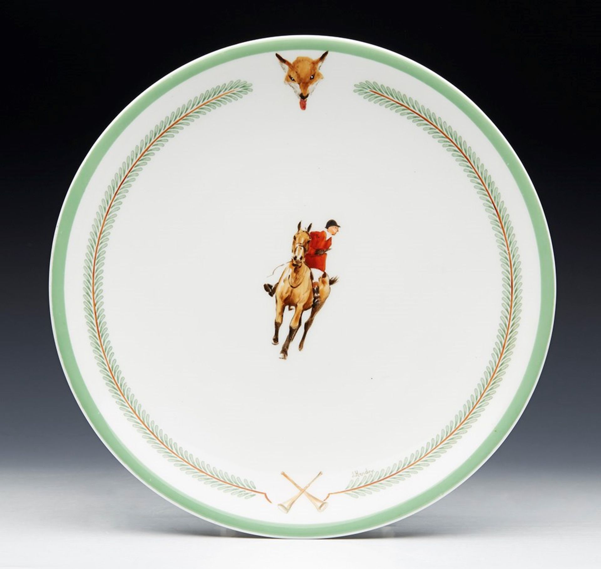 ART DECO ROYAL WORCESTER FOX HUNTING PLATE SIGNED J HENDRY 1933