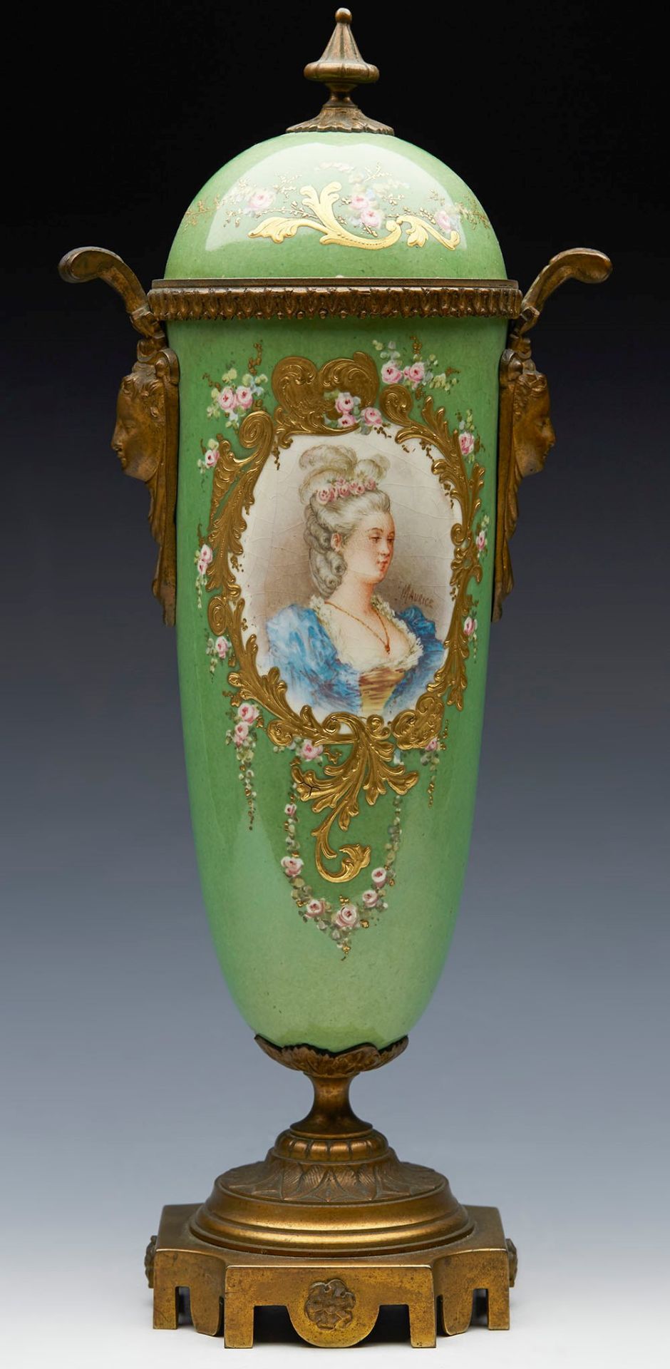 ANTIQUE FRENCH SEVRES MARK ORMOLU PORTRAIT VASE 19TH C.