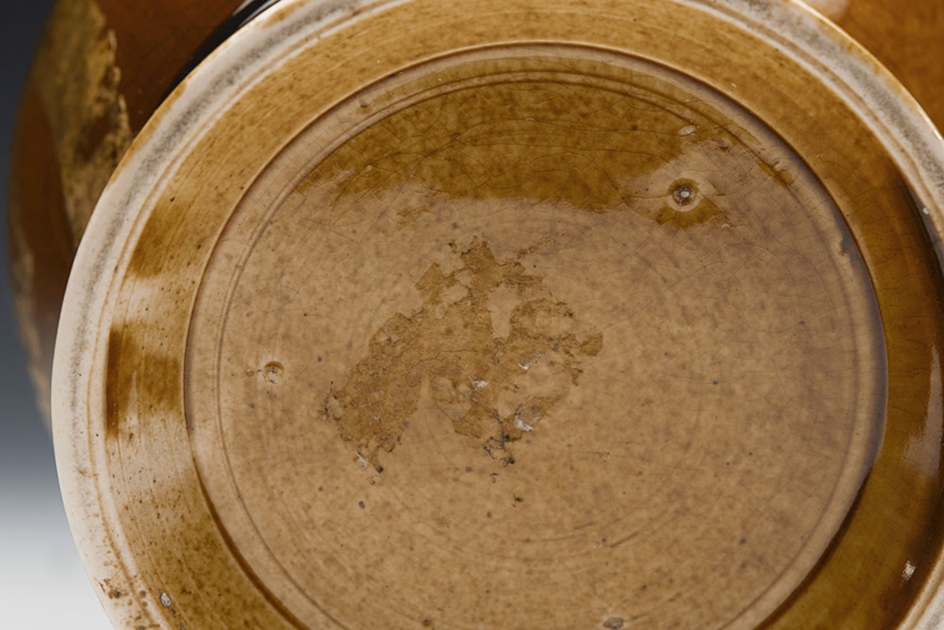 ANTIQUE TREACLE GLAZED TOBACCO JAR MARKED PIMENTO 19TH C. - Image 8 of 10