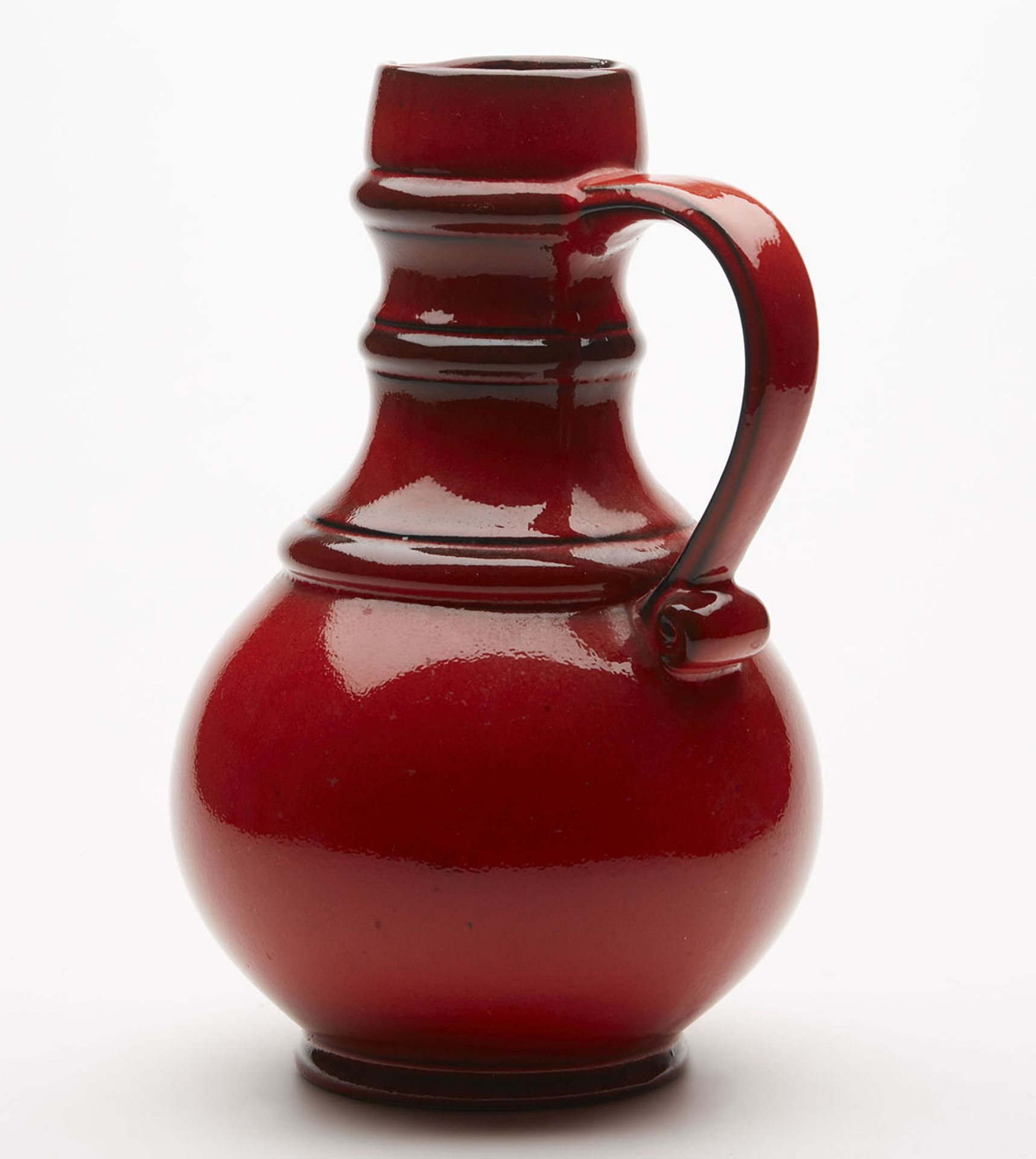 VINTAGE GERMAN RED FLAME GLAZED ART POTTERY JUG c.1960 - Image 2 of 6