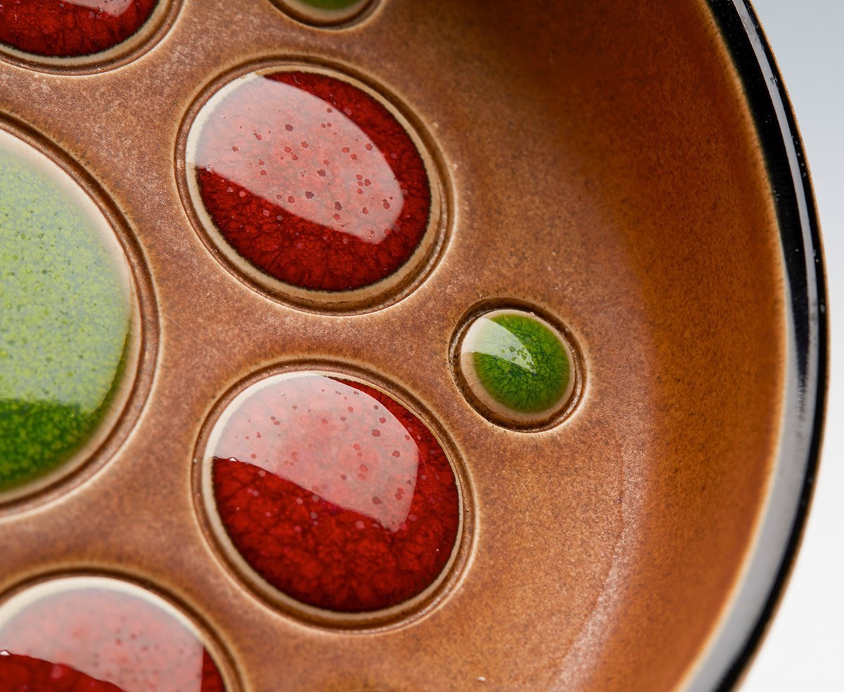 HORNSEA MODERNIST DISH WITH ENAMEL ROUNDEL DESIGNS c.1970 - Image 6 of 6