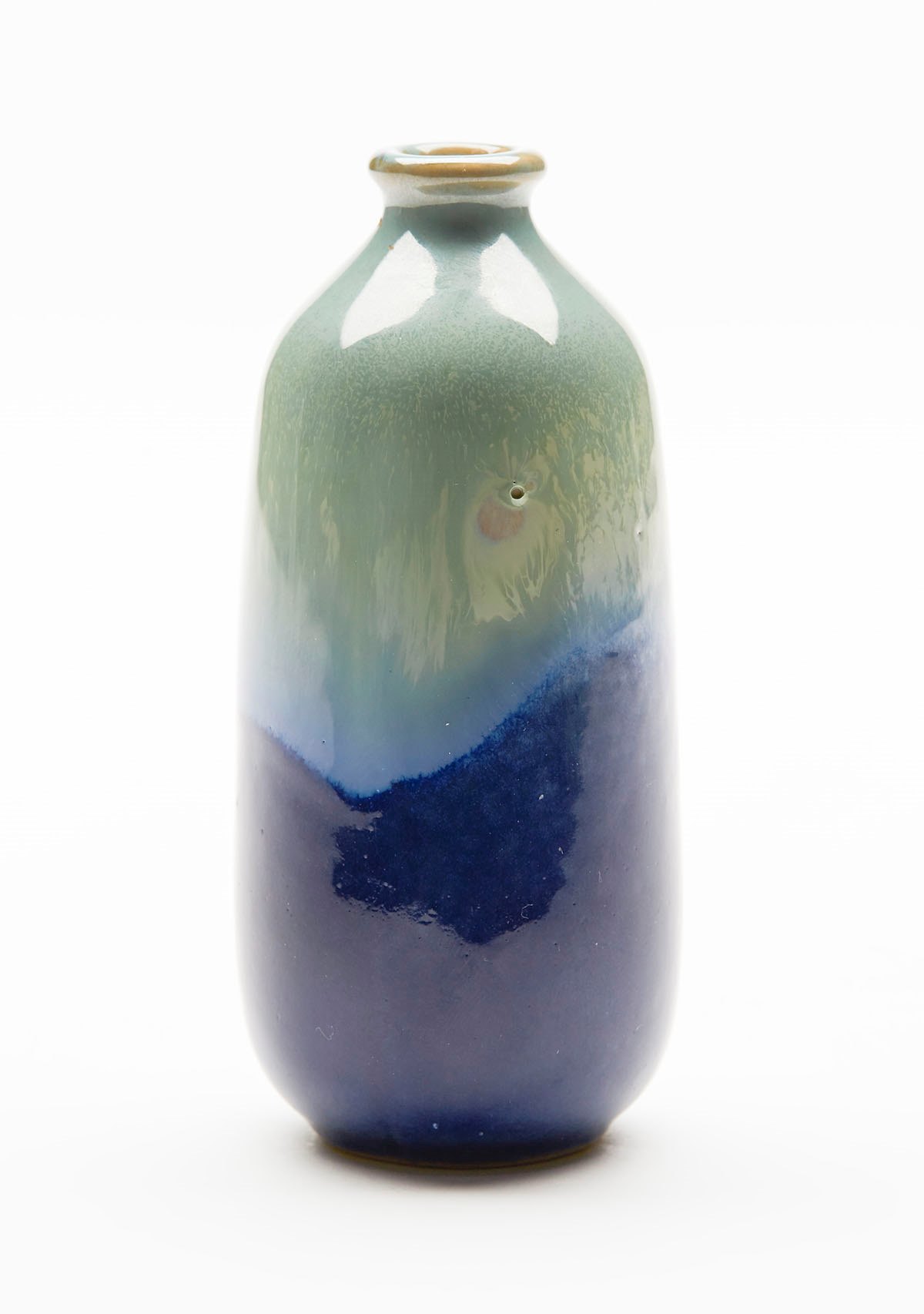 VINTAGE MINIATURE BLUE & GREEN DRIP GLAZE ART VASE 20TH C.