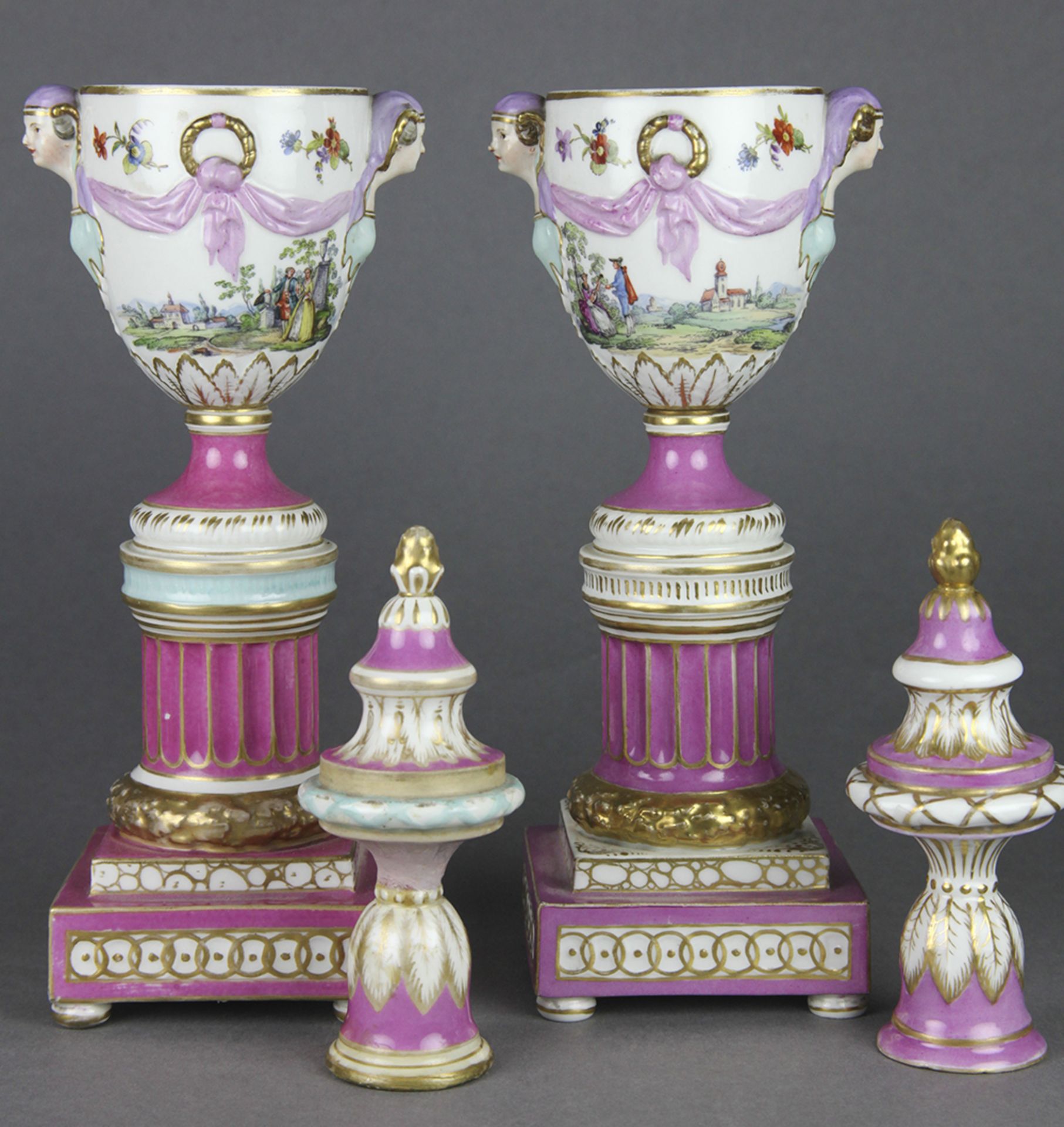 PAIR ANTIQUE BERLIN URN SHAPED CANDLESTICKS 19th C. - Image 7 of 11