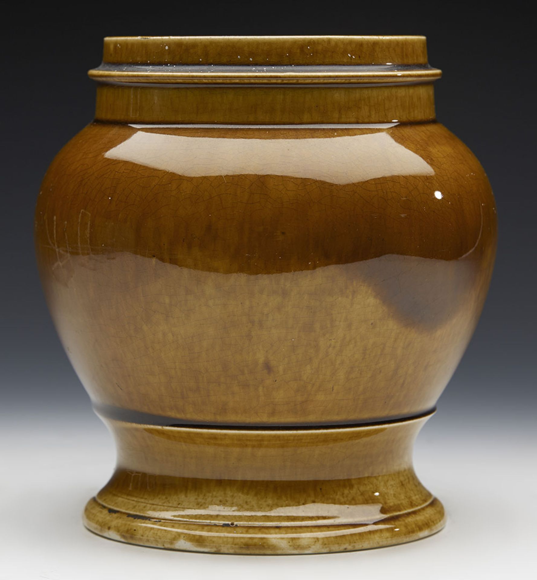 ANTIQUE TREACLE GLAZED TOBACCO JAR MARKED PIMENTO 19TH C. - Image 9 of 10