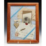 ANTIQUE FRAMED LOVE TOKENS & LETTERS COLLAGE c.1859