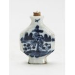 ANTIQUE CHINESE BLUE & WHITE LANDSCAPE SNUFF BOTTLE 18/19 C