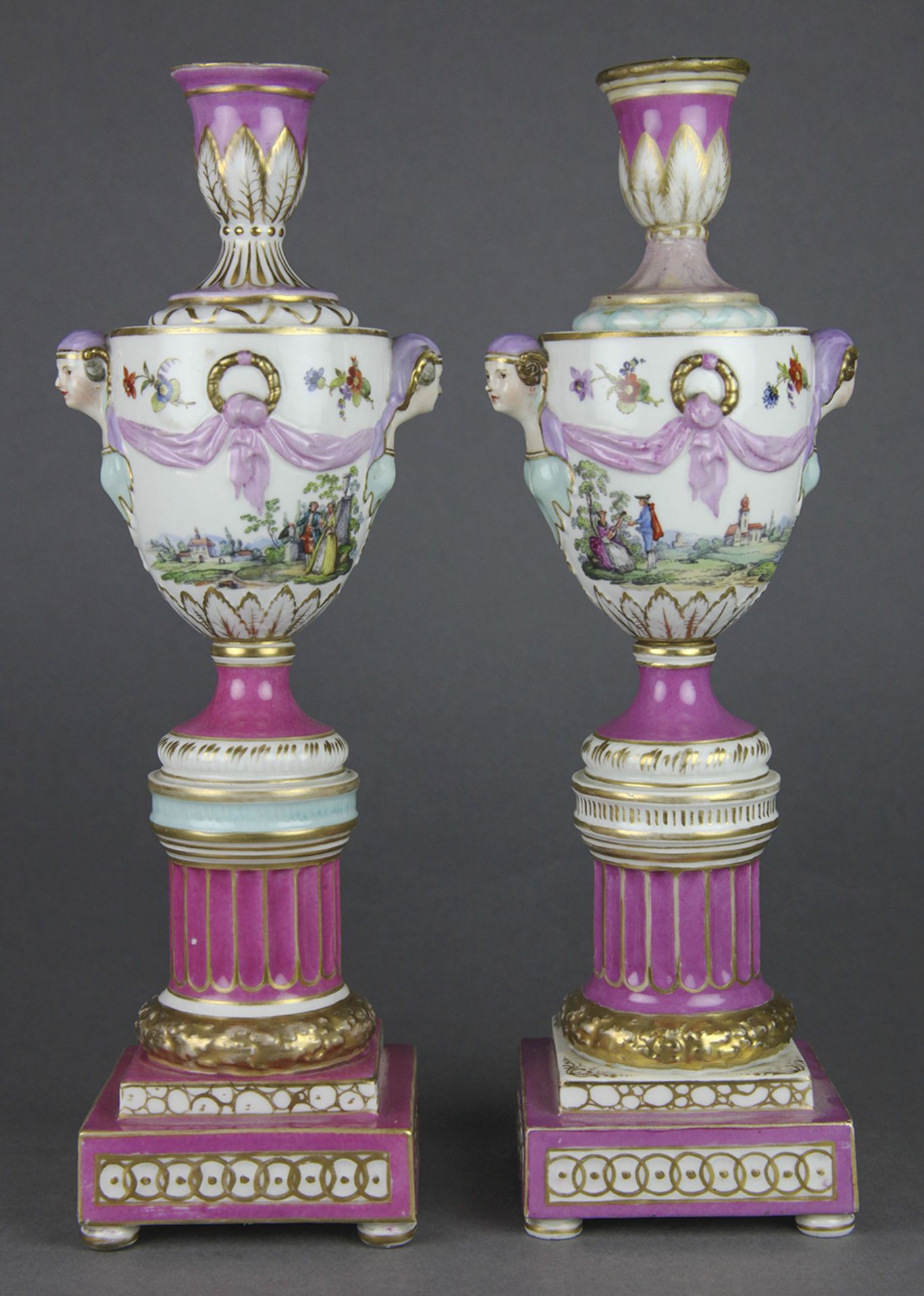 PAIR ANTIQUE BERLIN URN SHAPED CANDLESTICKS 19th C. - Image 4 of 11