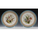 PAIR ANTIQUE ROYAL WORCESTER HAND PAINTED FLORAL CABINET PLATES c.1880