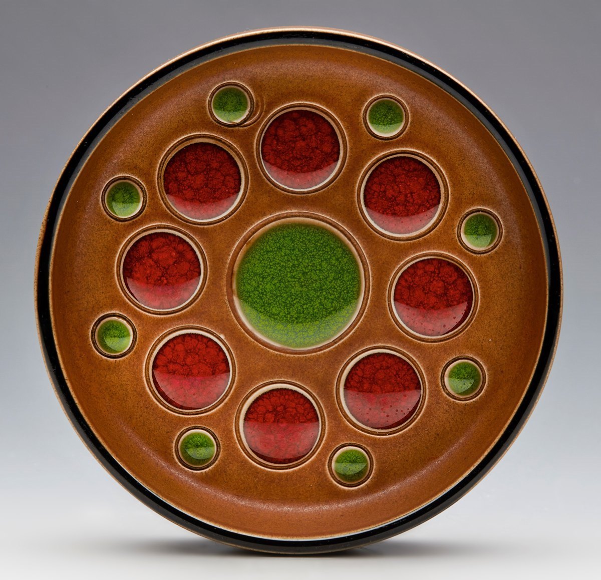 HORNSEA MODERNIST DISH WITH ENAMEL ROUNDEL DESIGNS c.1970 - Image 2 of 6