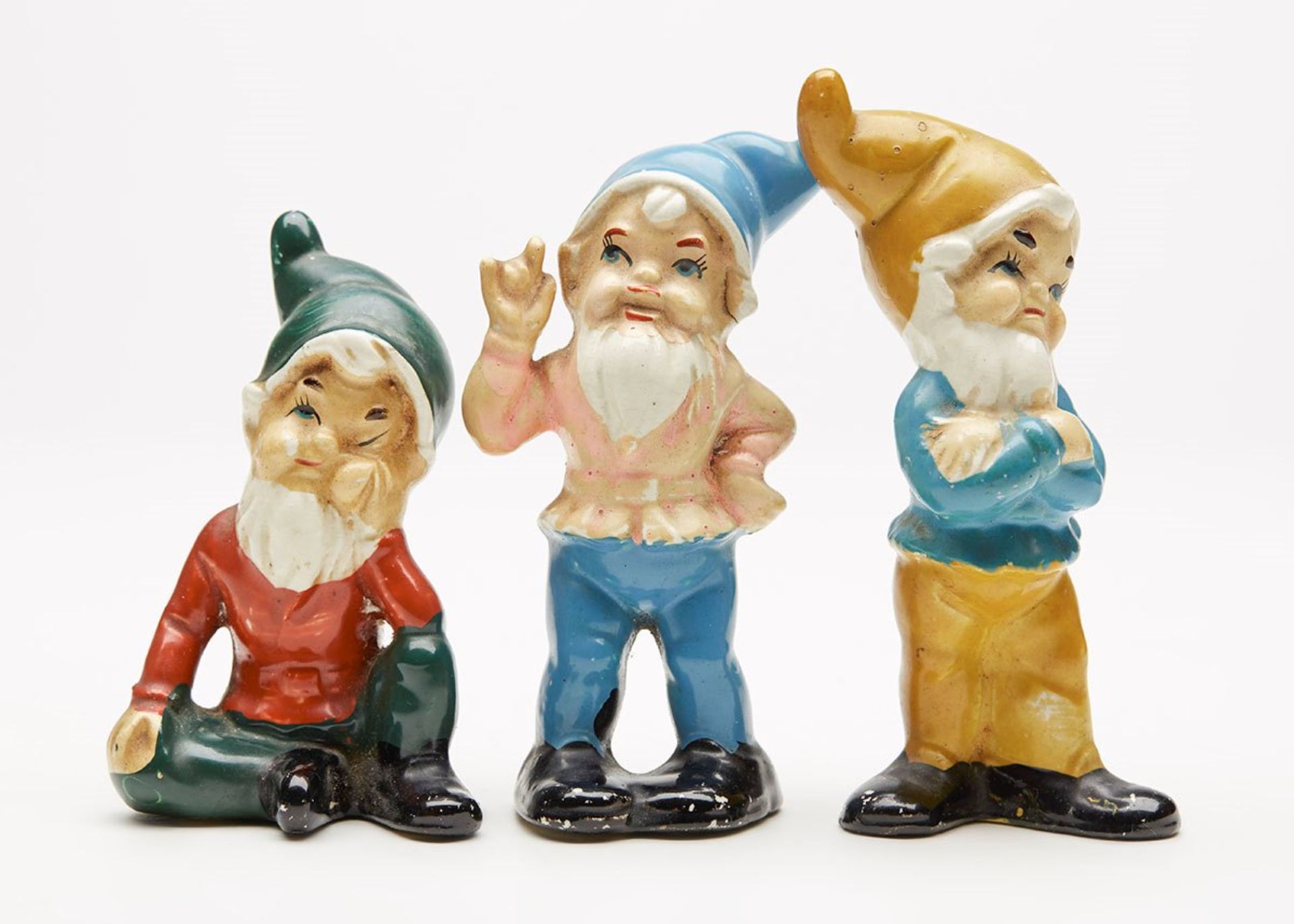 VINTAGE CONTINENTAL POTTERY GNOME FIGURES EARLY 20TH C