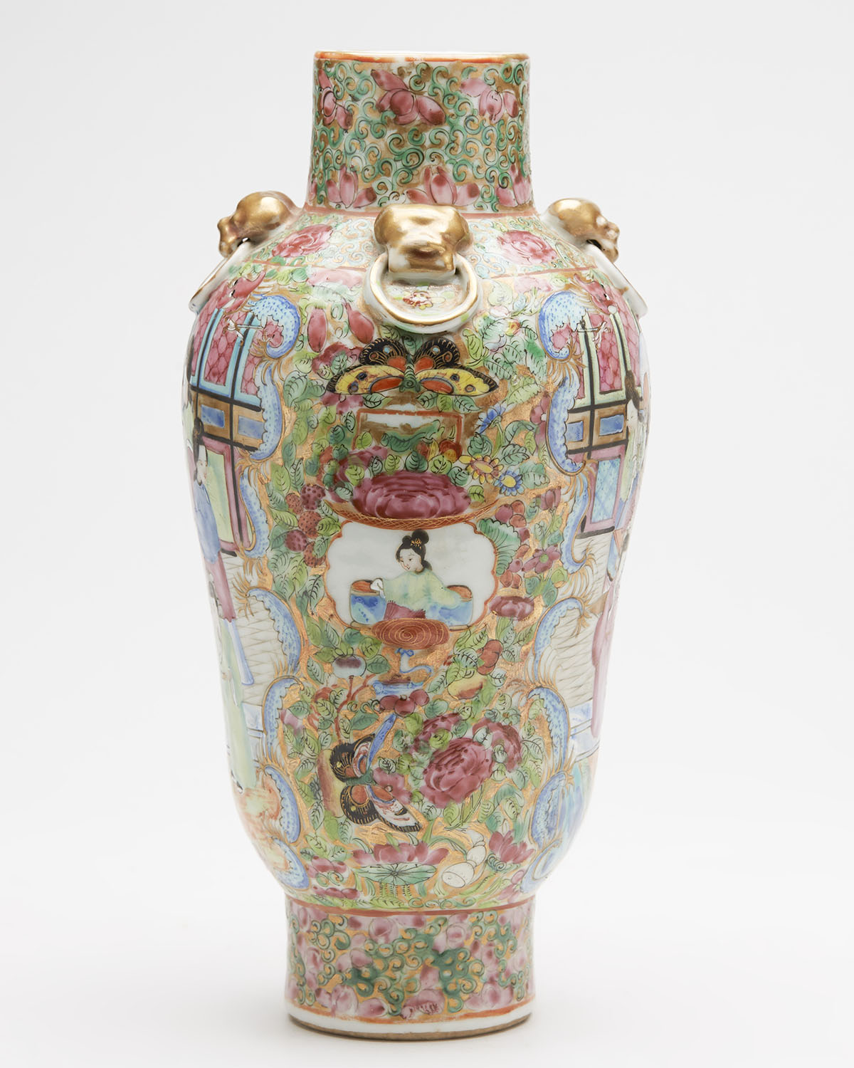 ANTIQUE CHINESE FAMILLE ROSE VASE WITH RING HANDLES 19TH C. - Image 6 of 10
