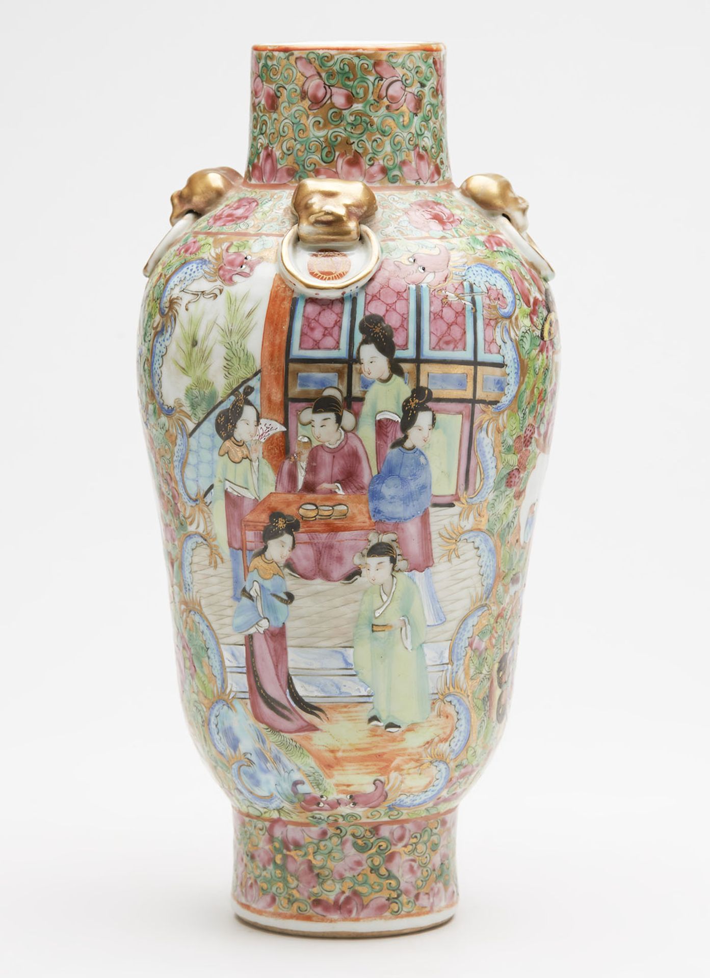 ANTIQUE CHINESE FAMILLE ROSE VASE WITH RING HANDLES 19TH C. - Image 10 of 10