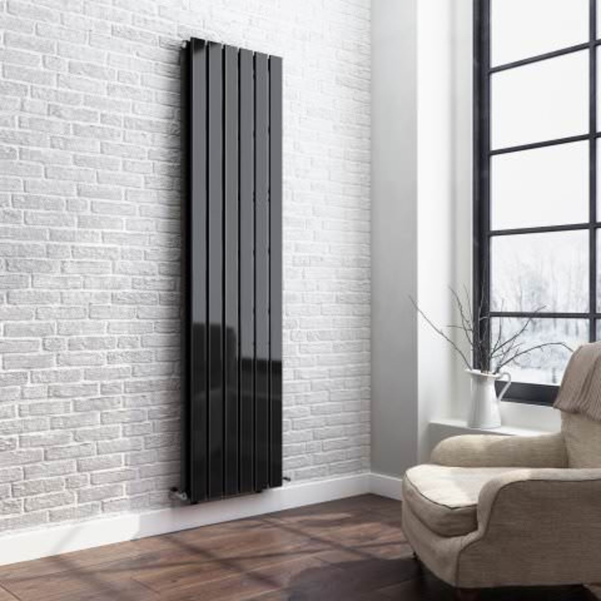 (M77) 1800x458mm Gloss Black Double Flat Panel Vertical Radiator - Thera Range. RRP £524.99. Our - Image 3 of 4