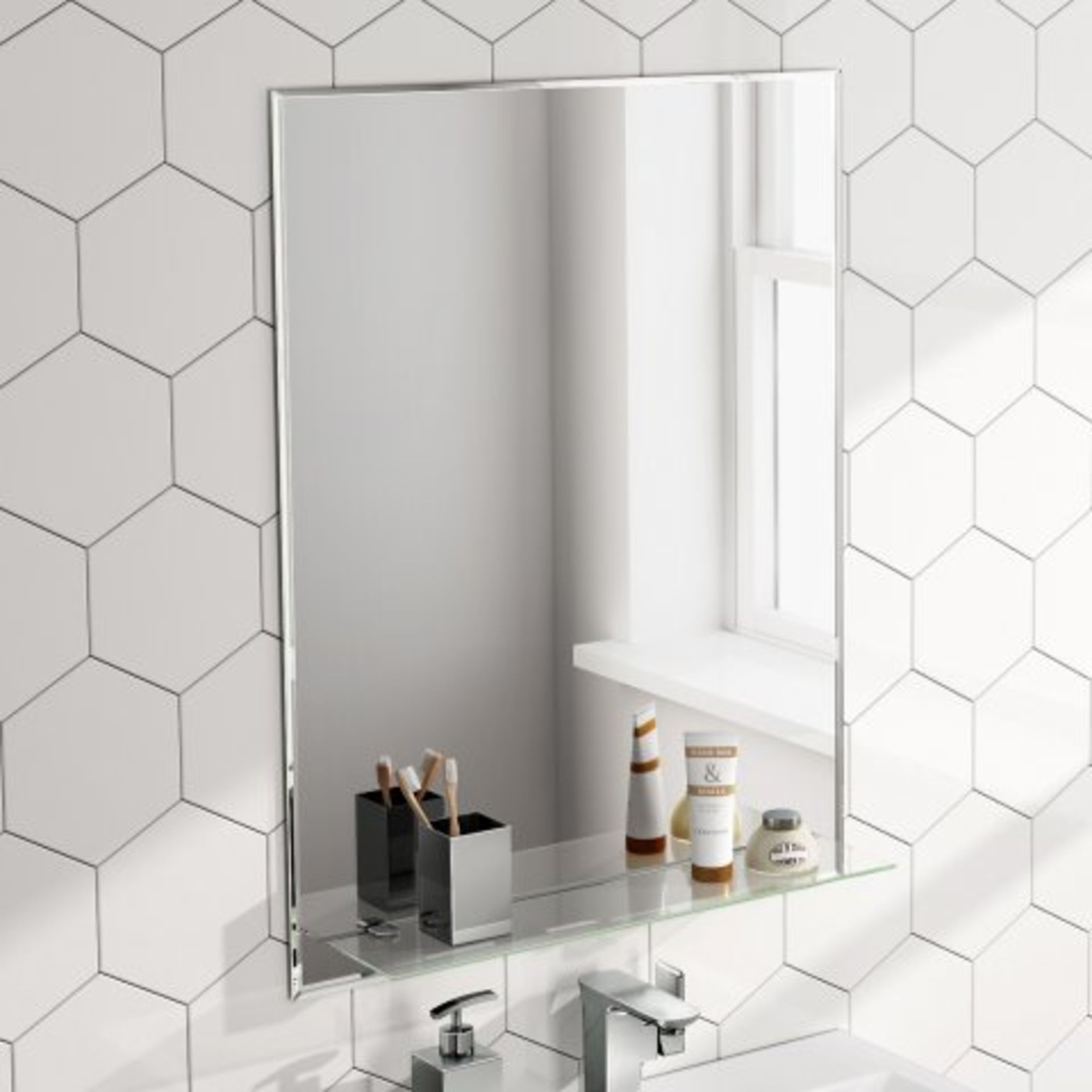 (M24) 600x800mm Hatton Mirror & Shelf Our stylish Hatton Mirror offers sleek corners and a