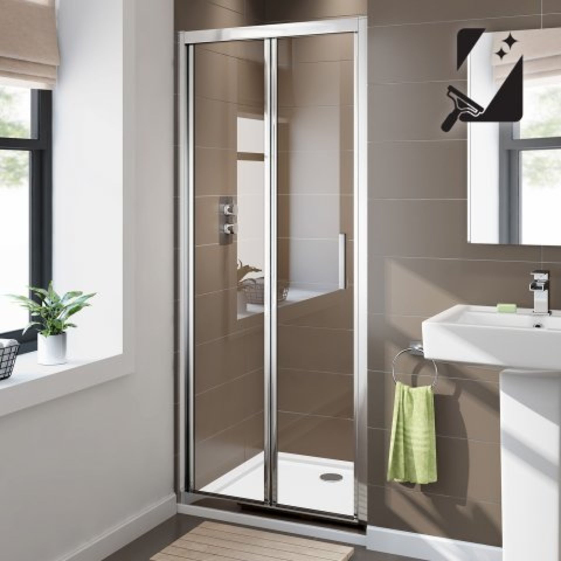 (M28) 800mm - 6mm - Elements EasyClean Bifold Shower Door. RRP £299.99. Do you have an awkward