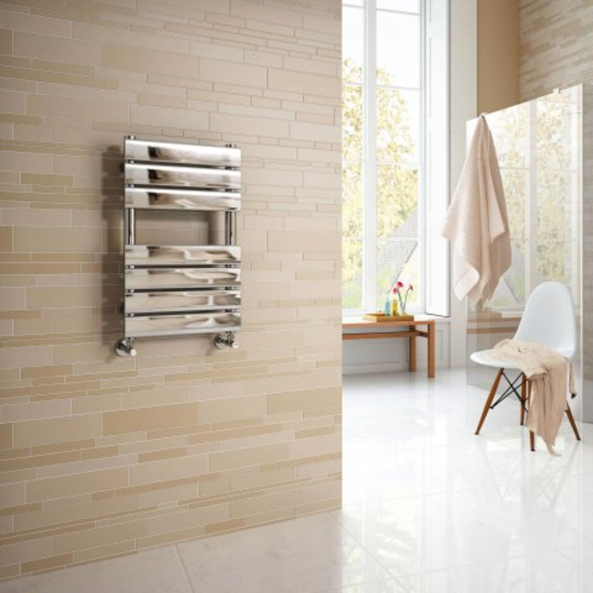 (M39) 650x400mm Chrome Flat Panel Ladder Towel Radiator - Francis Range Designer Touch For - Image 3 of 3