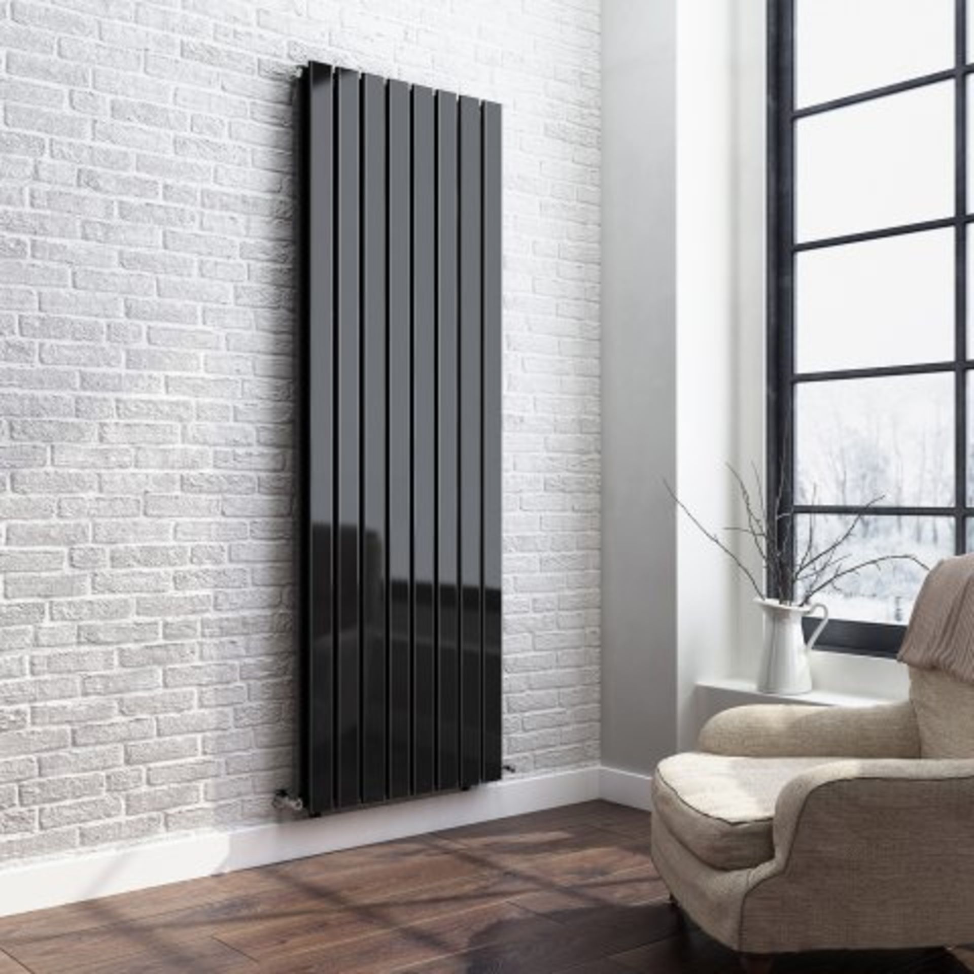 (M8) 1800x608mm Gloss Black Double Flat Panel Vertical Radiator - Thera Range. RRP £624.99. Our - Image 3 of 4