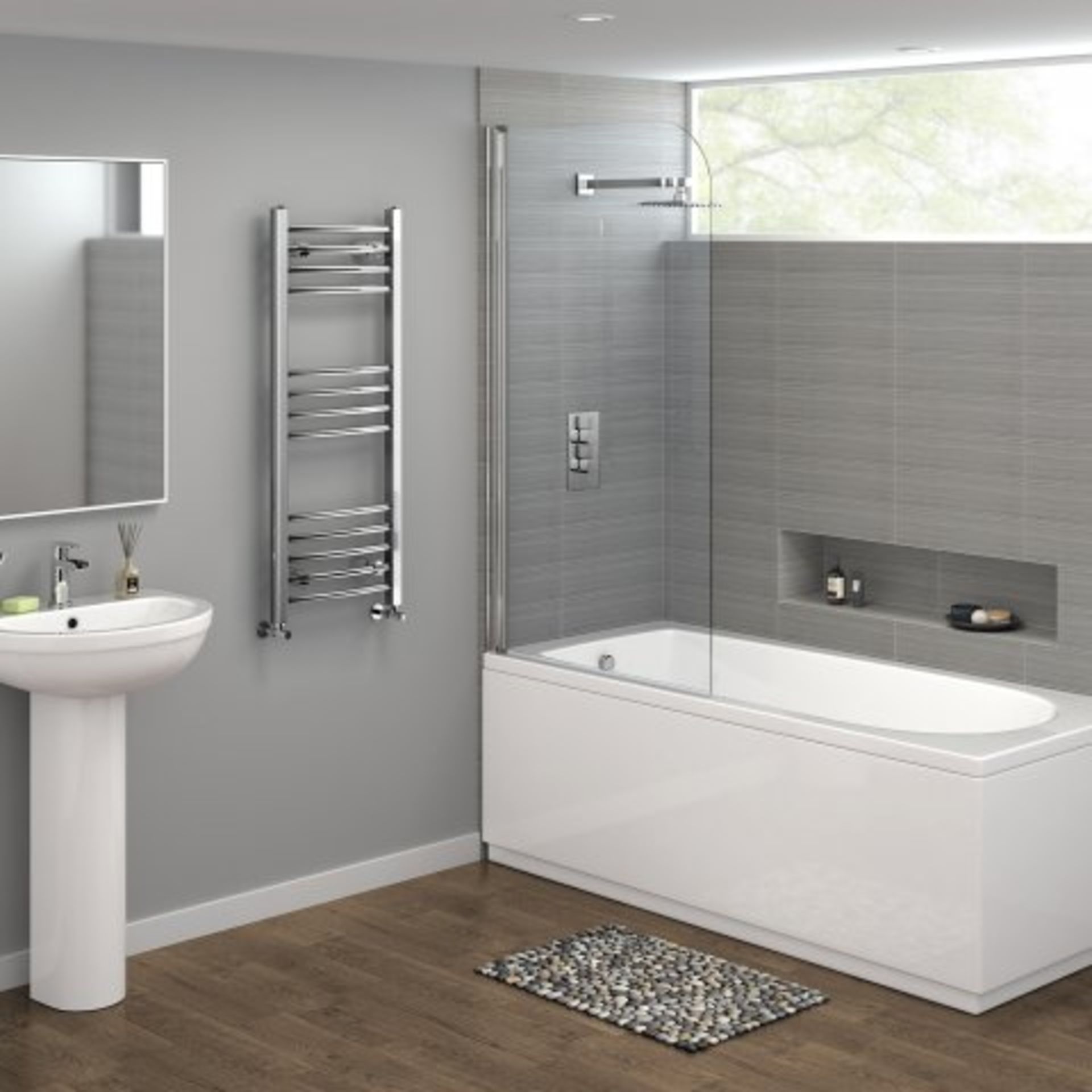 (M11) 1000x400mm - 20mm Tubes - Chrome Curved Rail Ladder Towel Radiator - Nancy Basic Our Nancy - Image 2 of 5