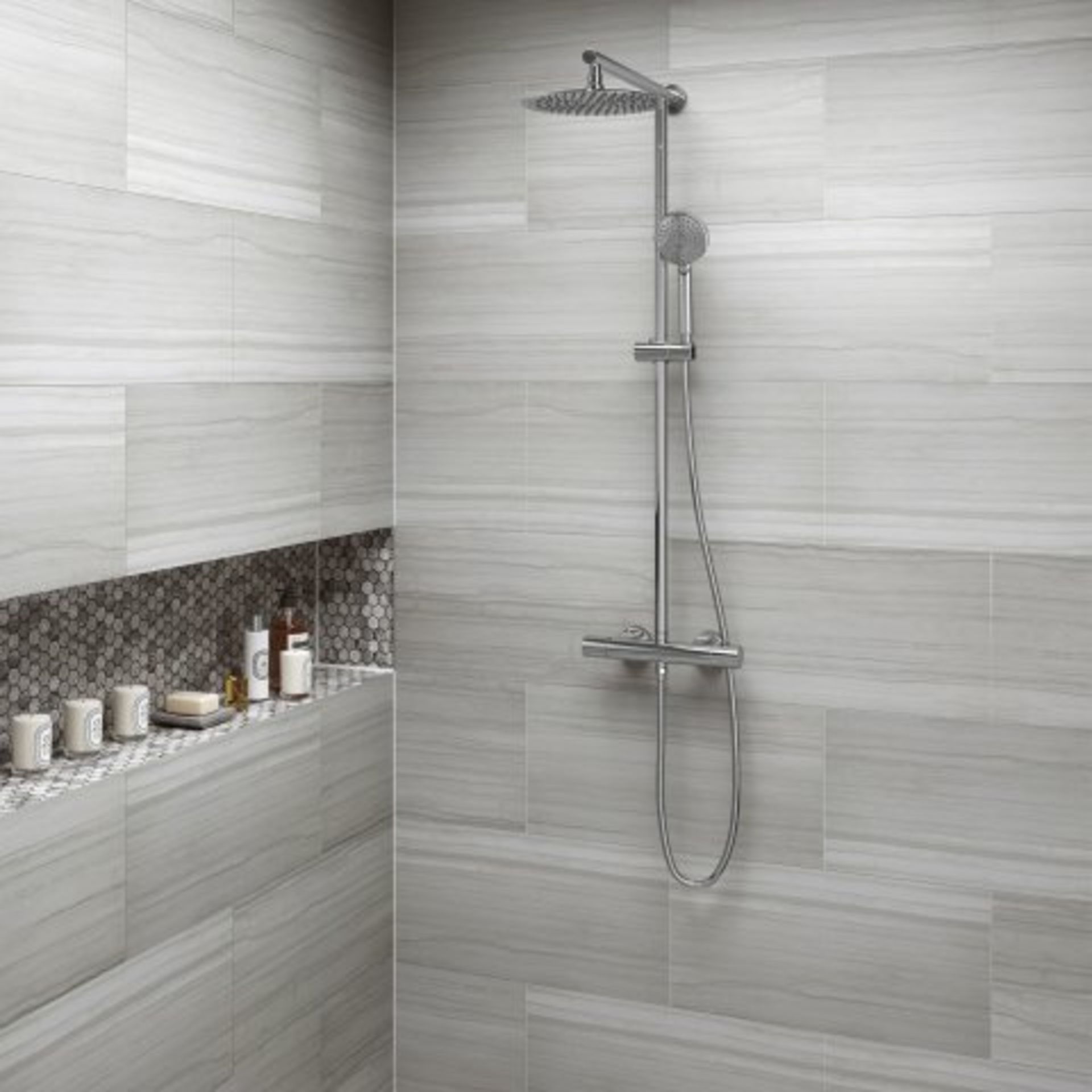 (M20) 250mm Large Round Head Thermostatic Exposed Shower Kit & Handheld. RRP £299.99. Designer Style - Image 3 of 5