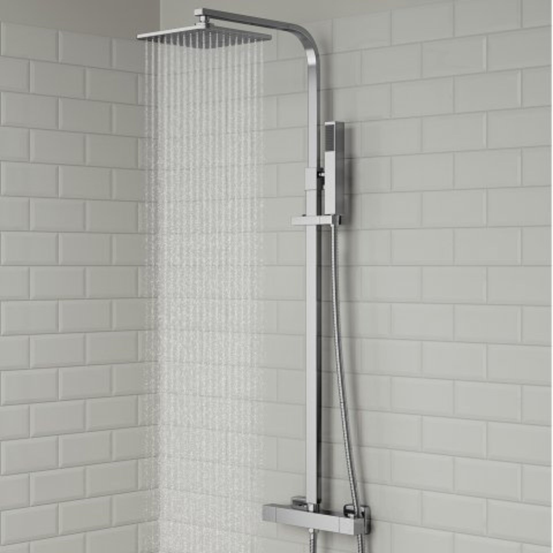 (M88) 200mm Square Head Thermostatic Exposed Shower Kit & Handheld. RRP £299.99. The straight