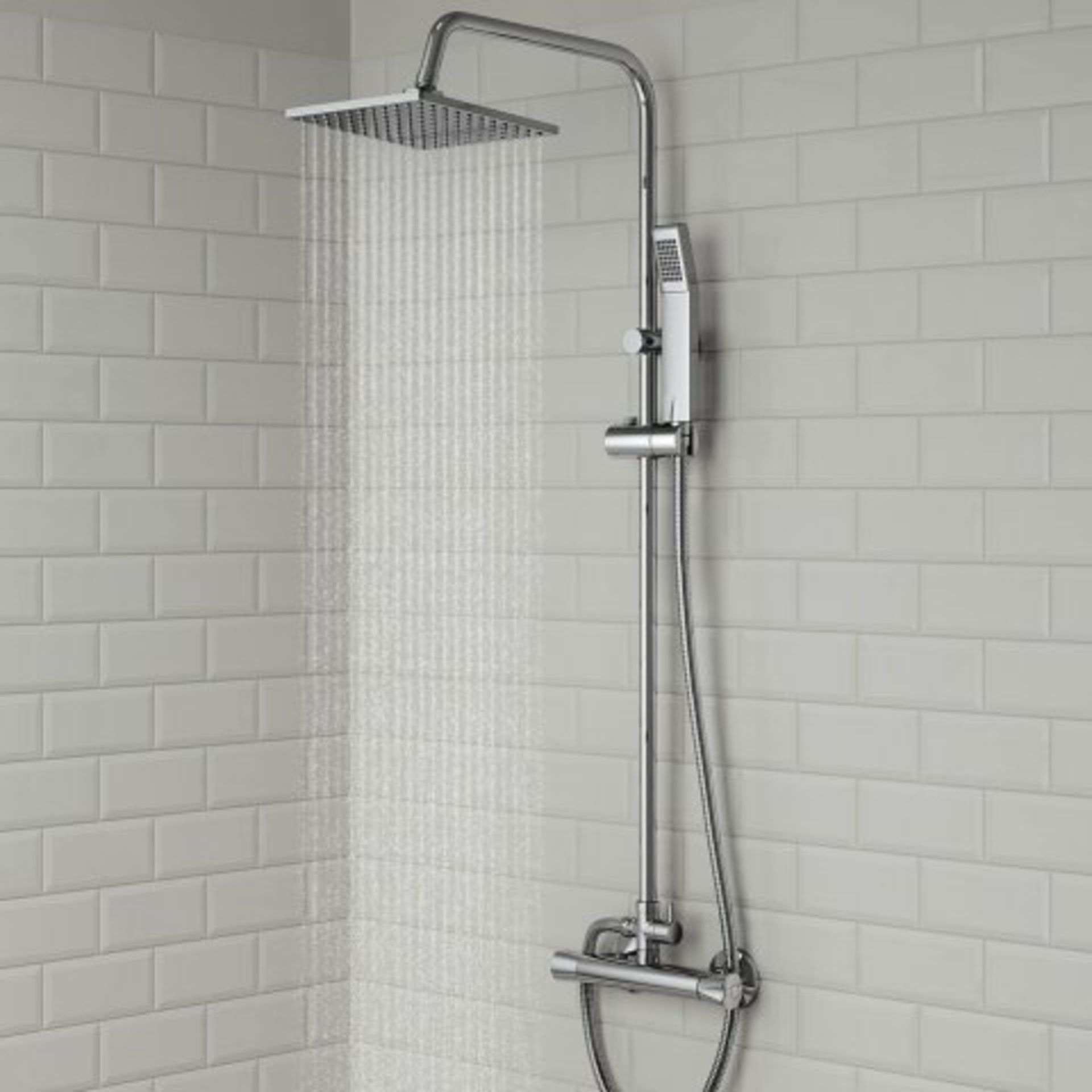 (M19) 200mm Square Head Thermostatic Exposed Shower Kit & Hand Held. RRP £249.99. Simplistic Style
