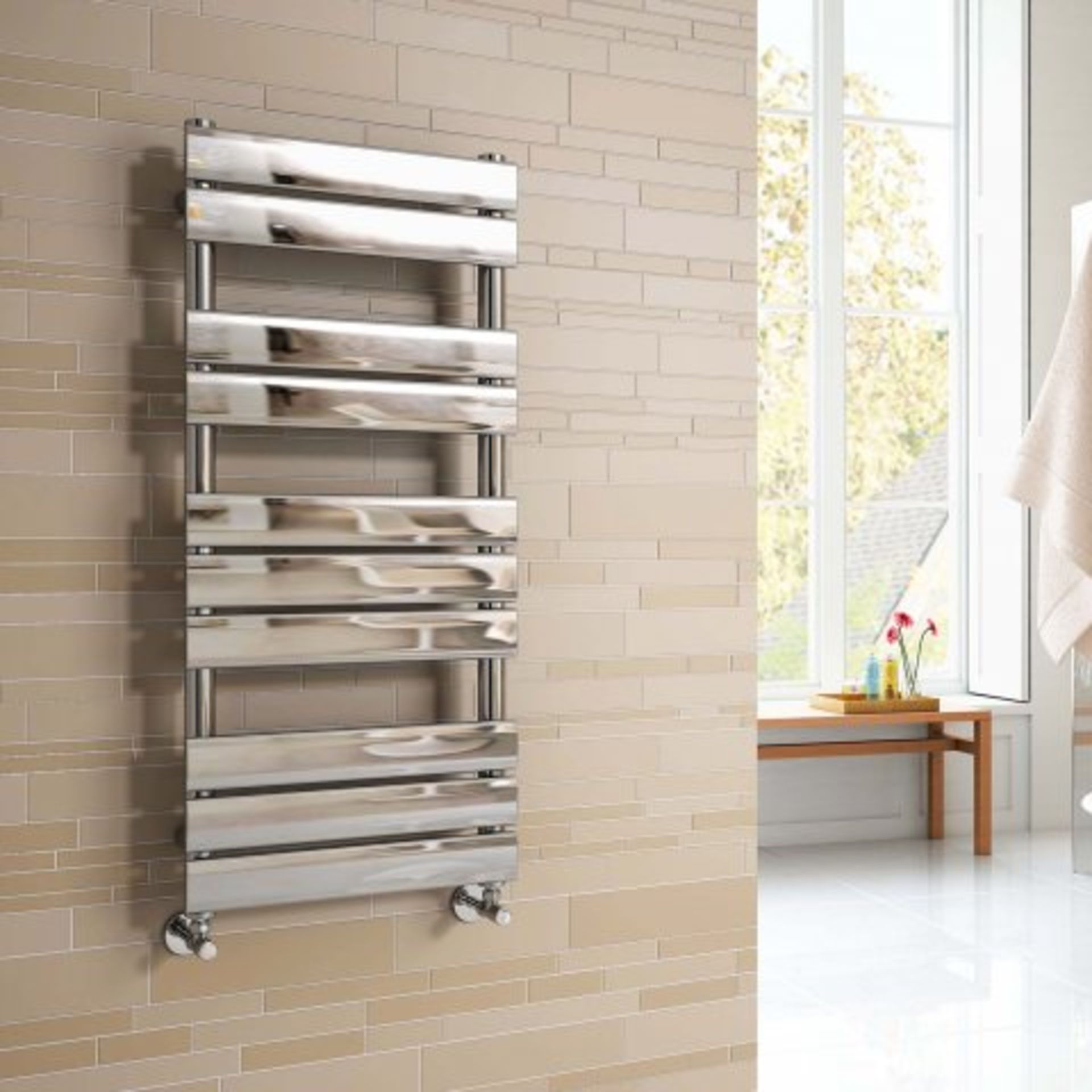 (M82) 1000x450mm Chrome Flat Panel Ladder Towel Radiator - Francis Range. RRP £284.39. Stylishly