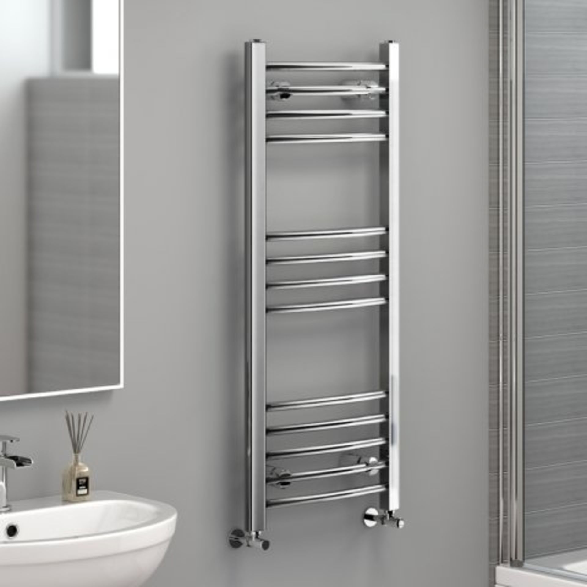 (M11) 1000x400mm - 20mm Tubes - Chrome Curved Rail Ladder Towel Radiator - Nancy Basic Our Nancy