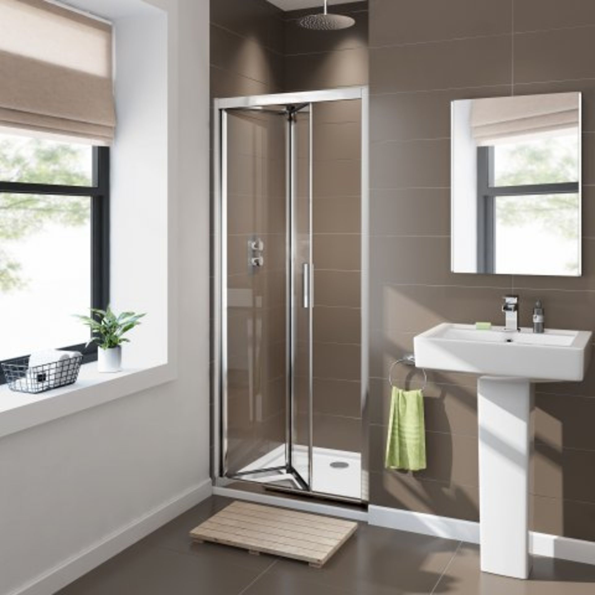 (M28) 800mm - 6mm - Elements EasyClean Bifold Shower Door. RRP £299.99. Do you have an awkward - Image 2 of 4