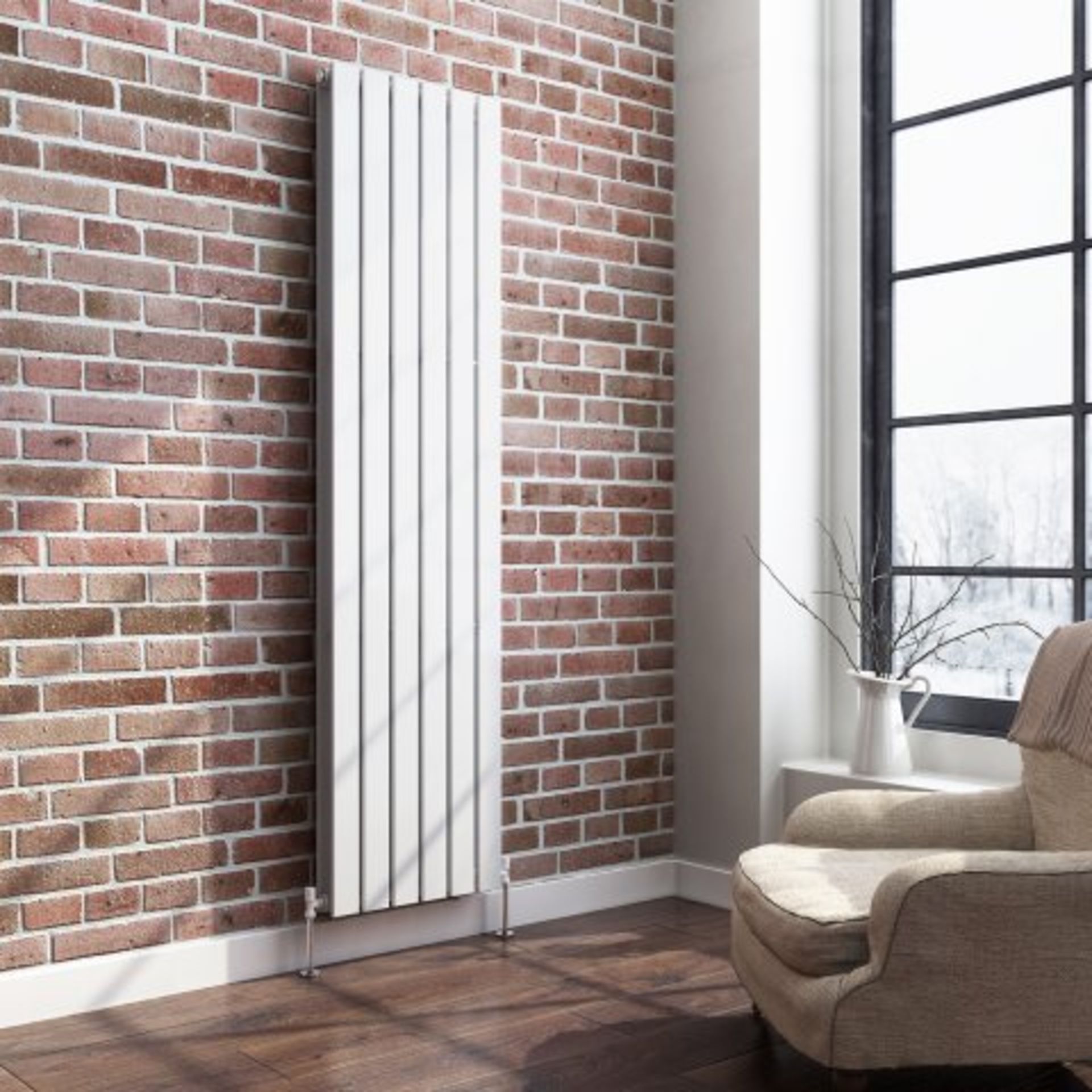 (M120) 1800x452mm Gloss White Double Flat Panel Vertical Radiator - Thera Range. RRP £499.99. - Image 2 of 3