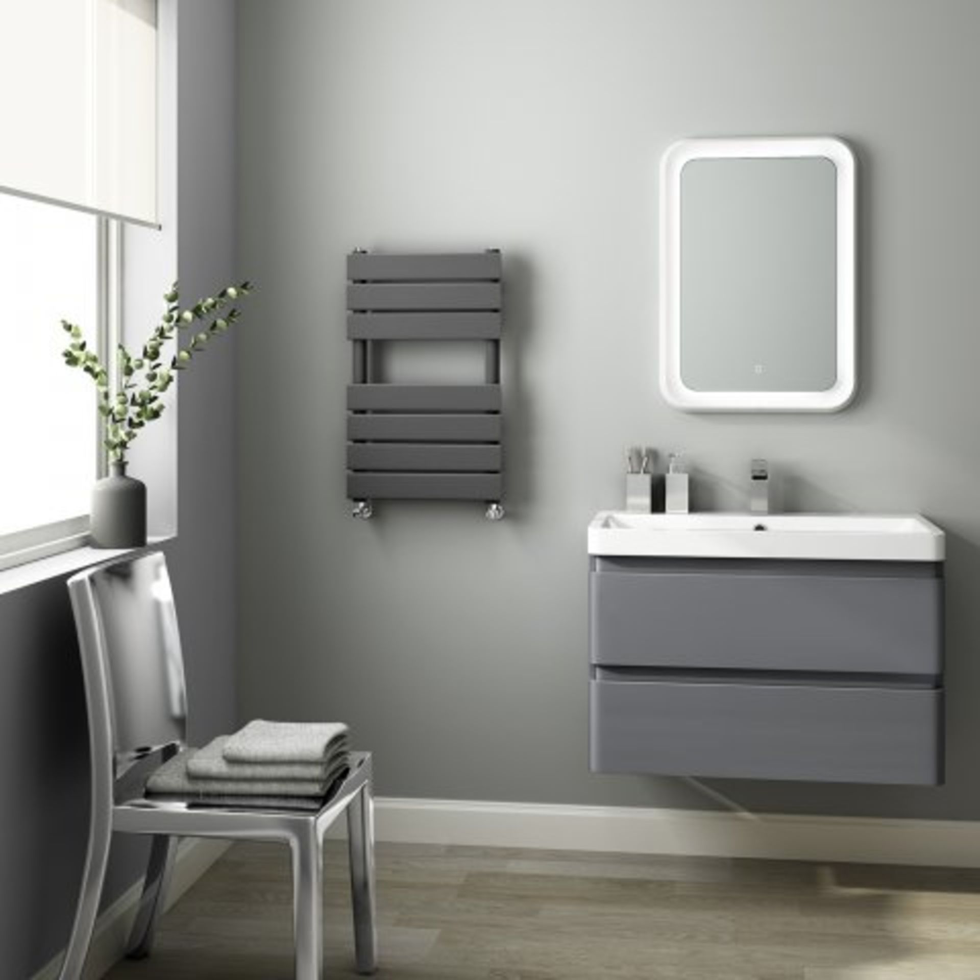 (M41) 650x400mm Anthracite Flat Panel Ladder Towel Radiator - Francis Range. RRP £174.99. - Image 3 of 3