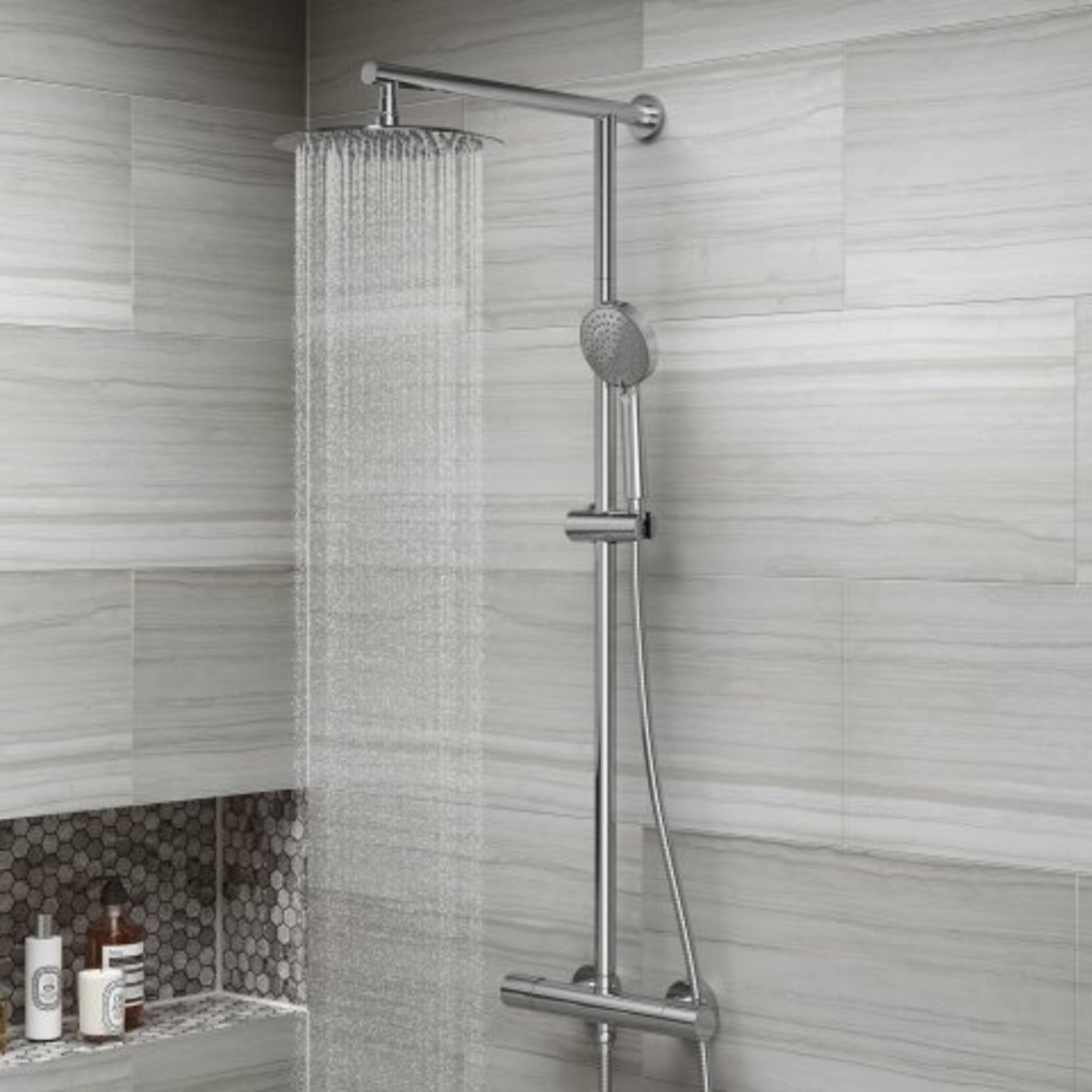 (M20) 250mm Large Round Head Thermostatic Exposed Shower Kit & Handheld. RRP £299.99. Designer Style