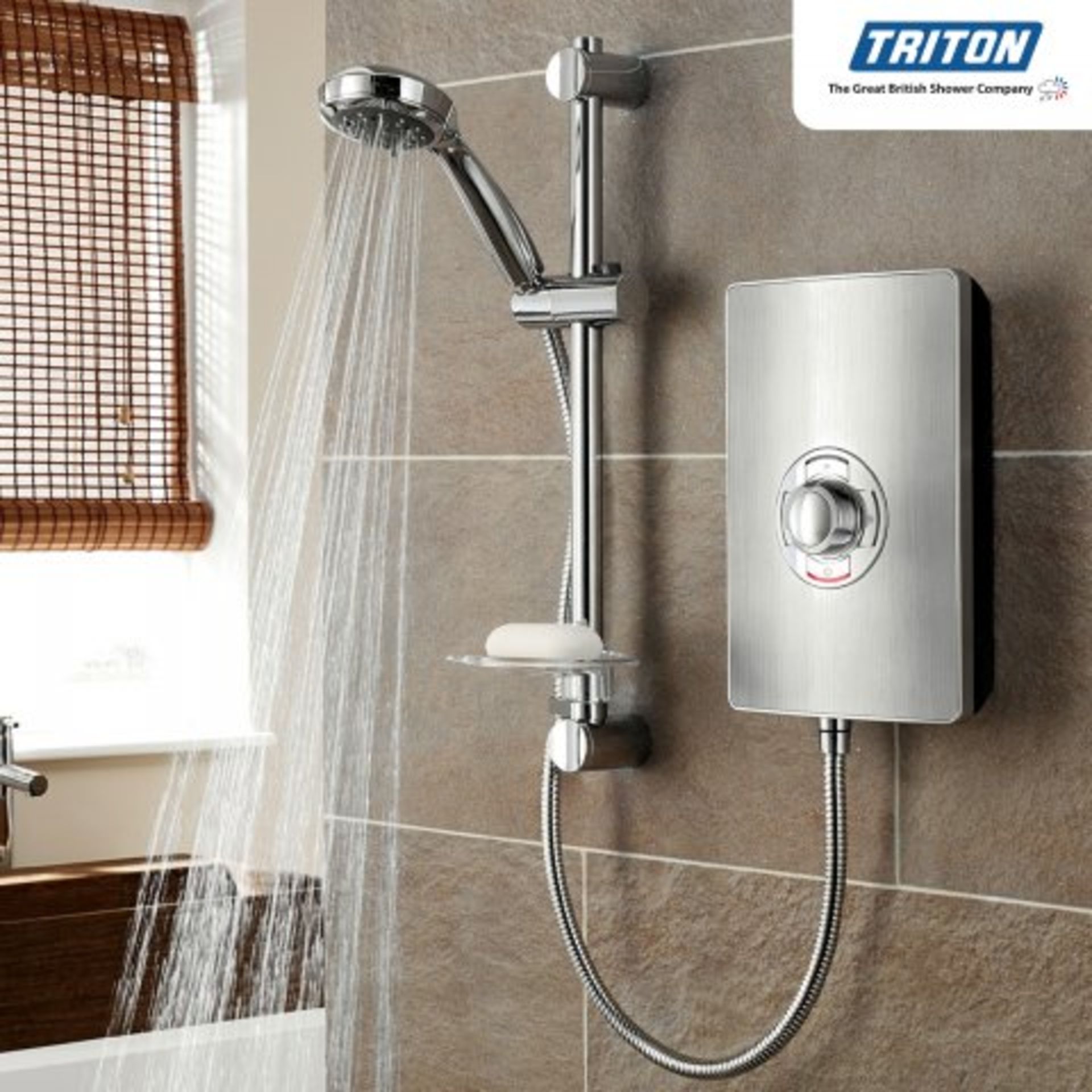 (M25) Triton Aspirante Brushed Steel Electric Shower 8.5kW. RRP £349.99. These sleek electric