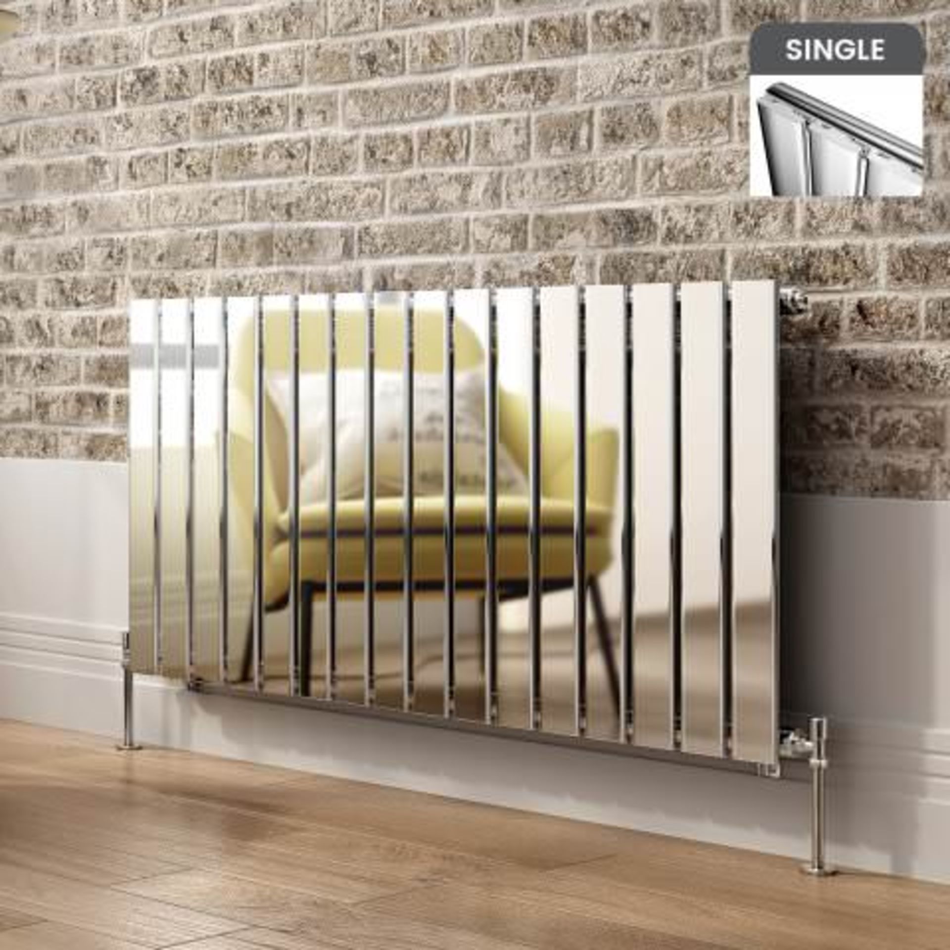 (M53) 600x1210mm Chrome Single Flat Panel Horizontal Radiator - Hayes Premium. RRP £431.99. Designer