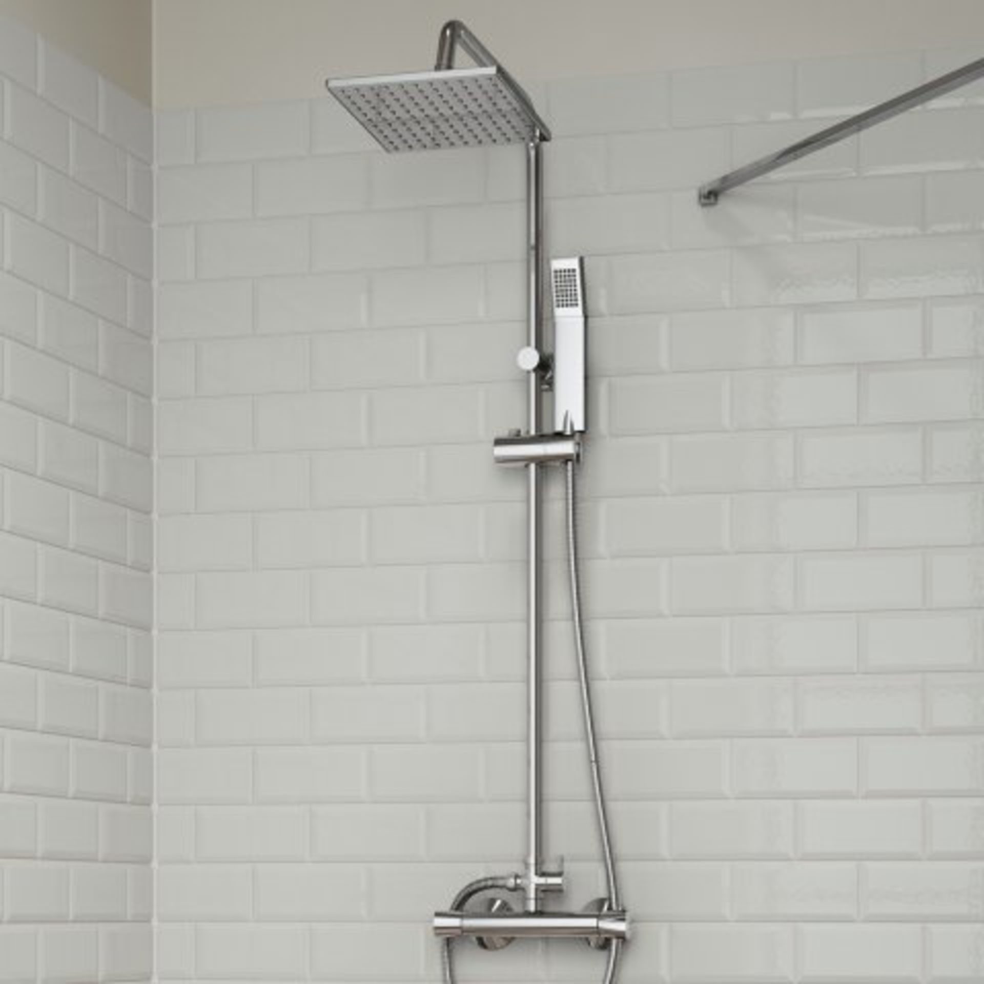 (M19) 200mm Square Head Thermostatic Exposed Shower Kit & Hand Held. RRP £249.99. Simplistic Style - Image 2 of 4