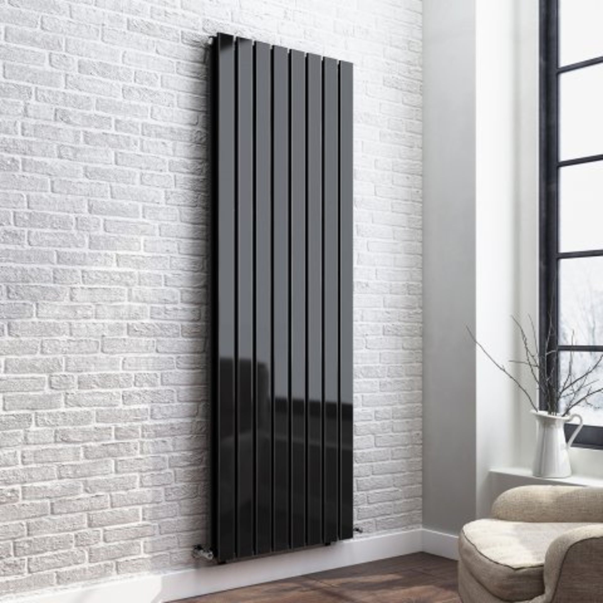 (M8) 1800x608mm Gloss Black Double Flat Panel Vertical Radiator - Thera Range. RRP £624.99. Our - Image 2 of 4